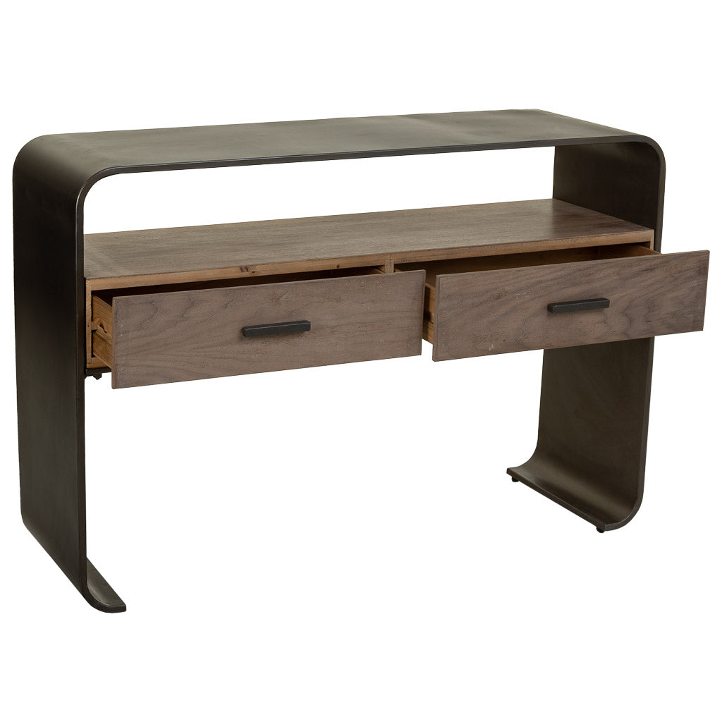 🏠 RECIBIDOR DUNA 122 – MADERA DE ABETO + METAL NEGRO · 2 CAJONES · ESTILO INDUSTRIAL