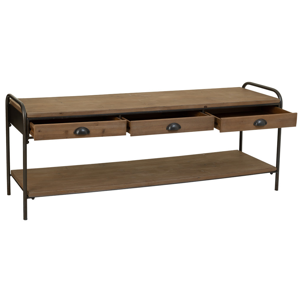 🪵 APARADOR DUNA 149 – MADERA DE ABETO + METAL · 3 CAJONES + BALDA INFERIOR · ESTILO INDUSTRIAL