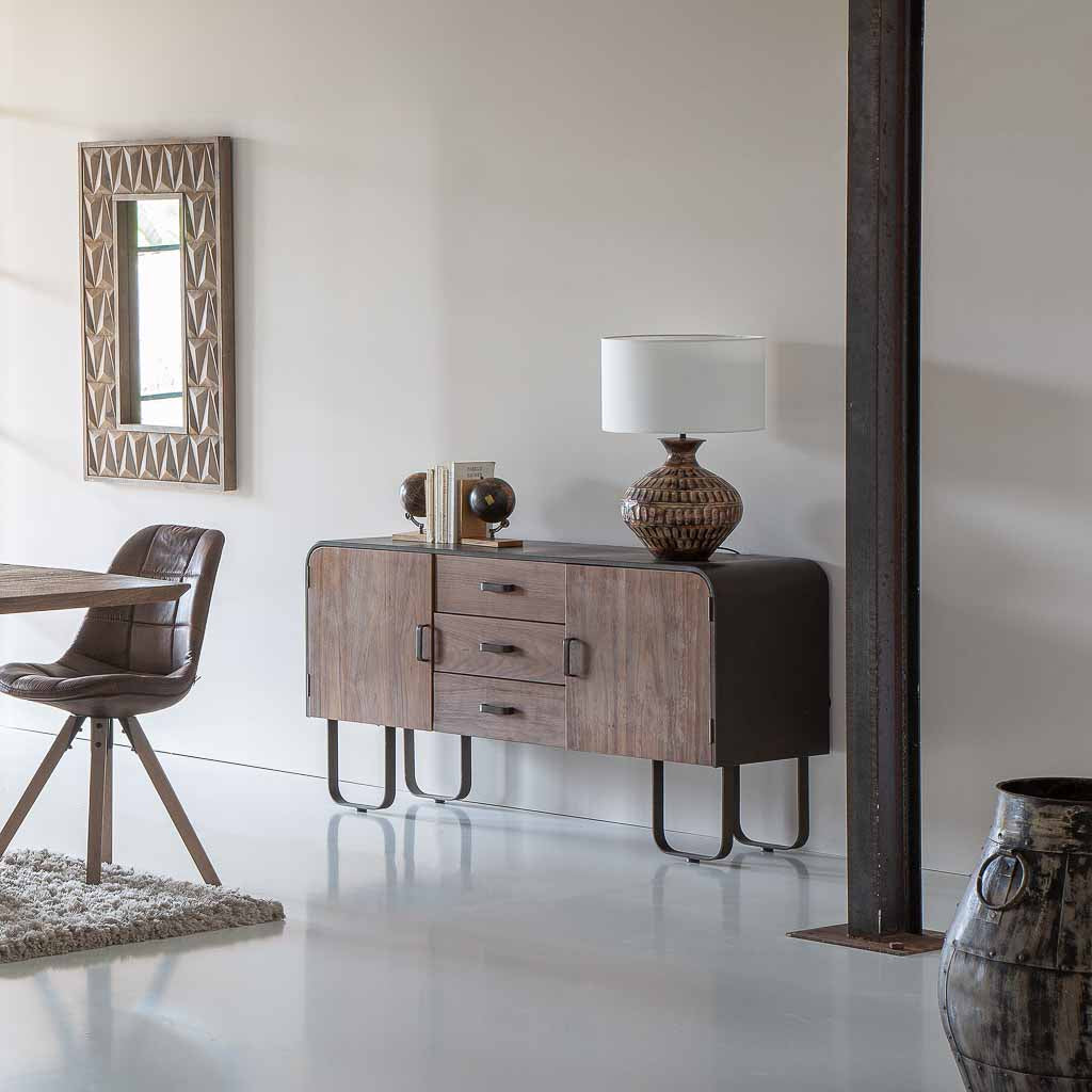 🪵 APARADOR DUNA 145 – MADERA DE ABETO + METAL NEGRO · GRAN CAPACIDAD · ESTILO INDUSTRIAL