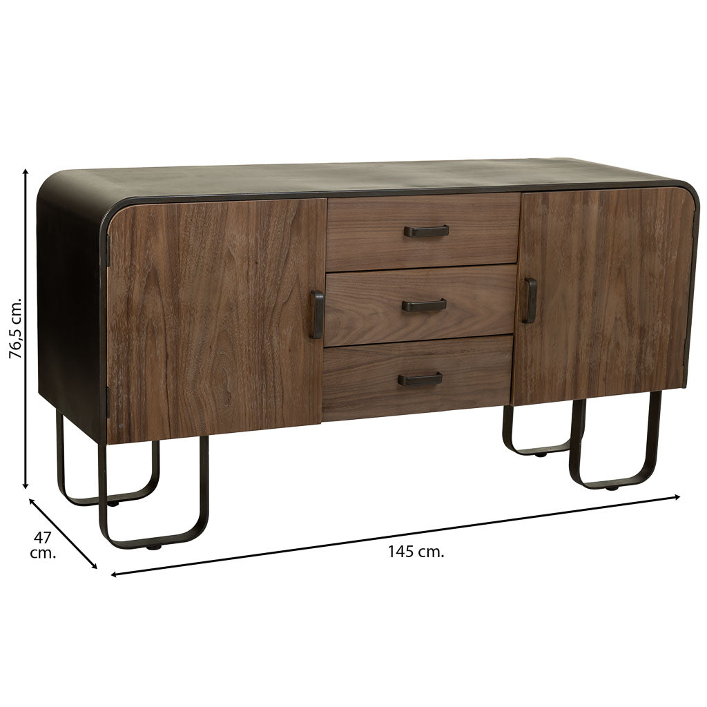 🪵 APARADOR DUNA 145 – MADERA DE ABETO + METAL NEGRO · GRAN CAPACIDAD · ESTILO INDUSTRIAL