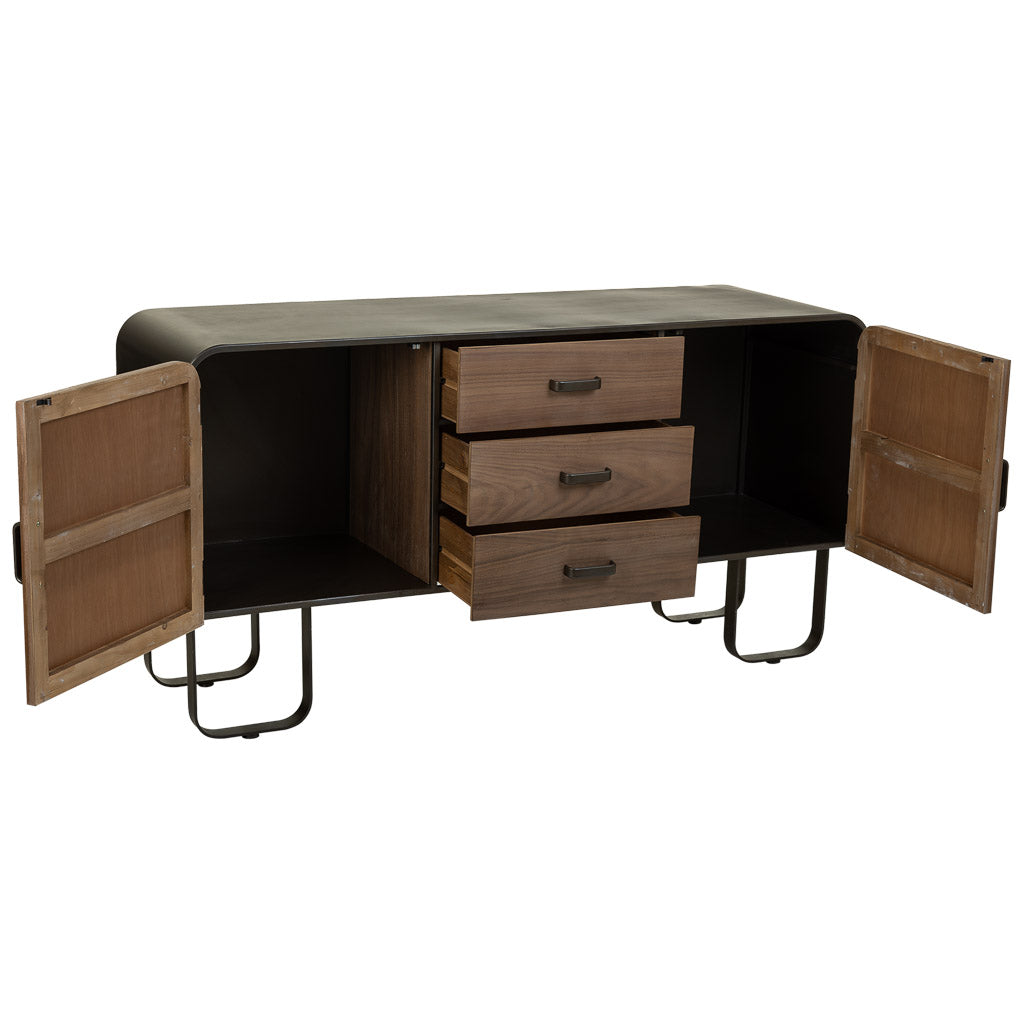🪵 APARADOR DUNA 145 – MADERA DE ABETO + METAL NEGRO · GRAN CAPACIDAD · ESTILO INDUSTRIAL