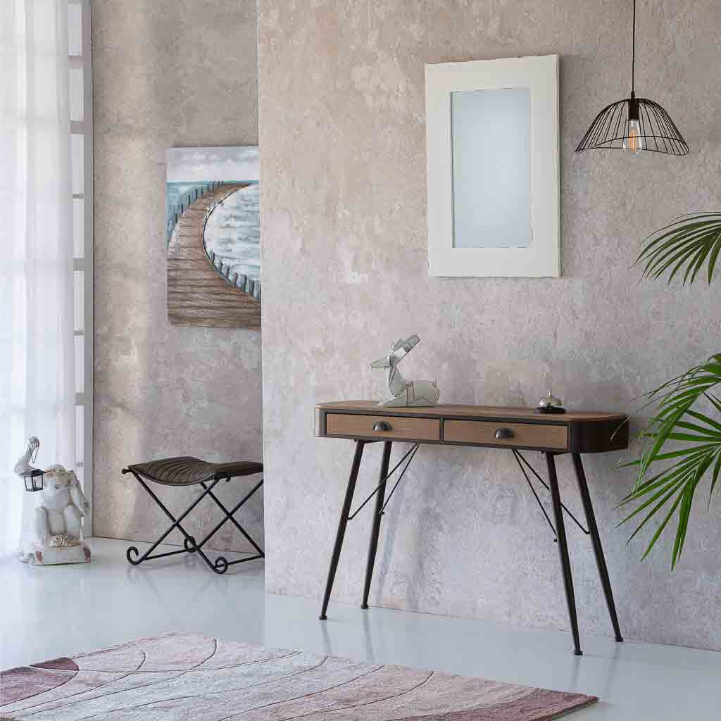 🏠 RECIBIDOR DUNA 120 – MADERA DE ABETO + METAL · 2 CAJONES · FONDO REDUCIDO · ESTILO INDUSTRIAL