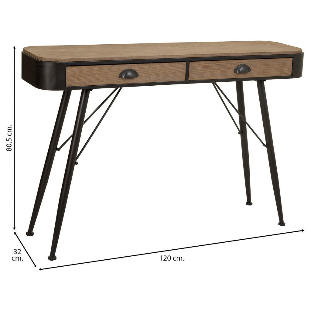 🏠 RECIBIDOR DUNA 120 – MADERA DE ABETO + METAL · 2 CAJONES · FONDO REDUCIDO · ESTILO INDUSTRIAL