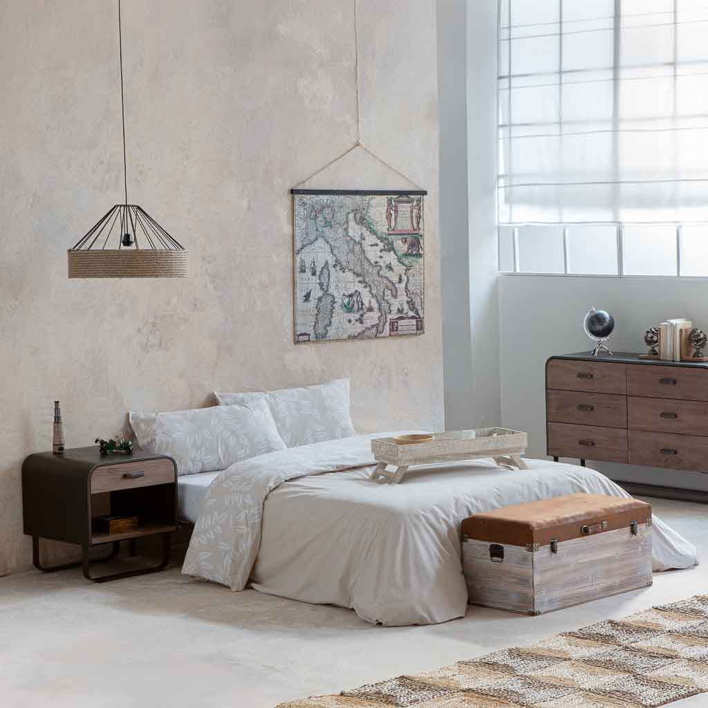 🛏️ MESITA DUNA 50 – MADERA DE ABETO + METAL NEGRO · 1 CAJÓN + BALDA · ESTILO INDUSTRIAL
