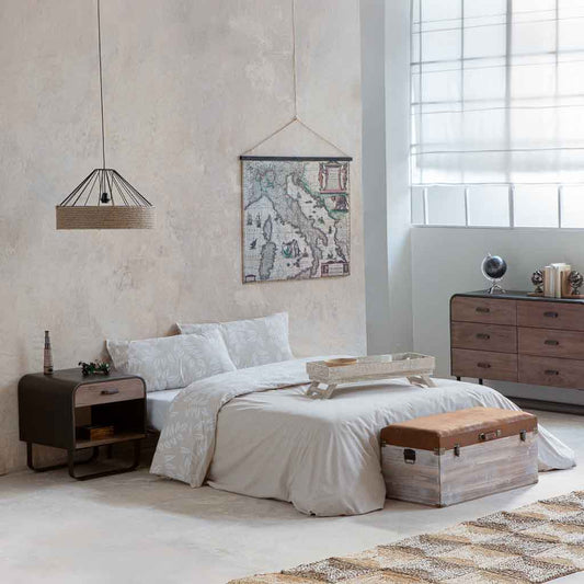 🛏️ MESITA DUNA 50 – MADERA DE ABETO + METAL NEGRO · 1 CAJÓN + BALDA · ESTILO INDUSTRIAL