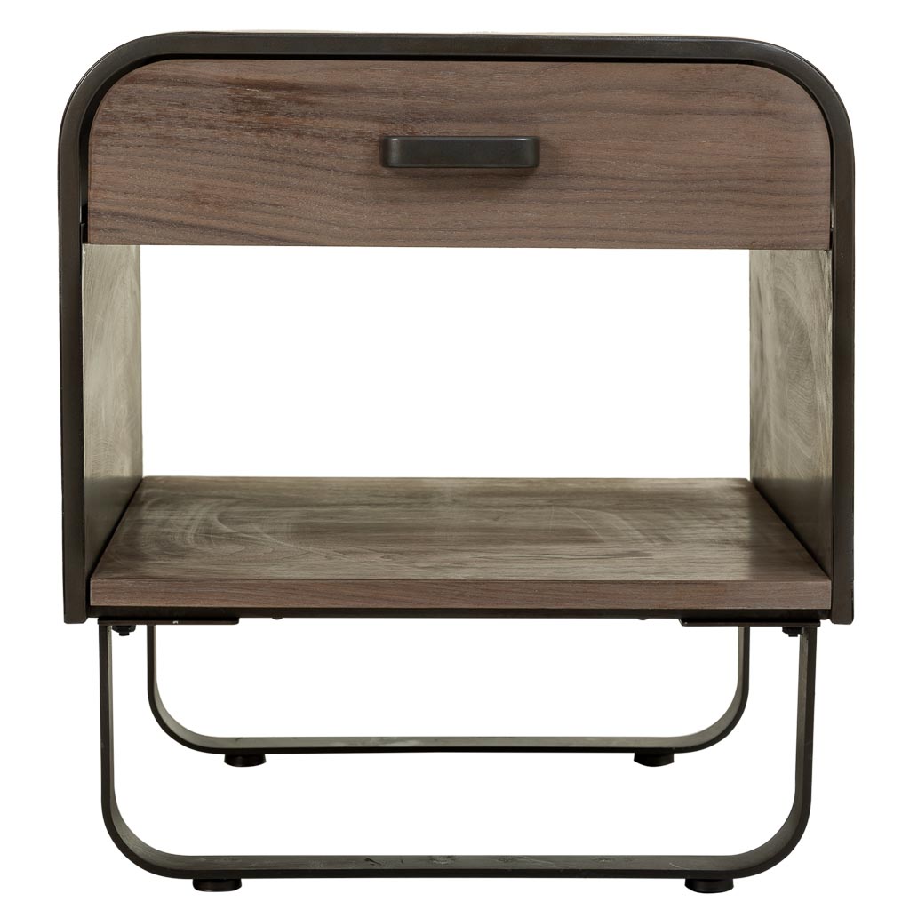 🛏️ MESITA DUNA 50 – MADERA DE ABETO + METAL NEGRO · 1 CAJÓN + BALDA · ESTILO INDUSTRIAL
