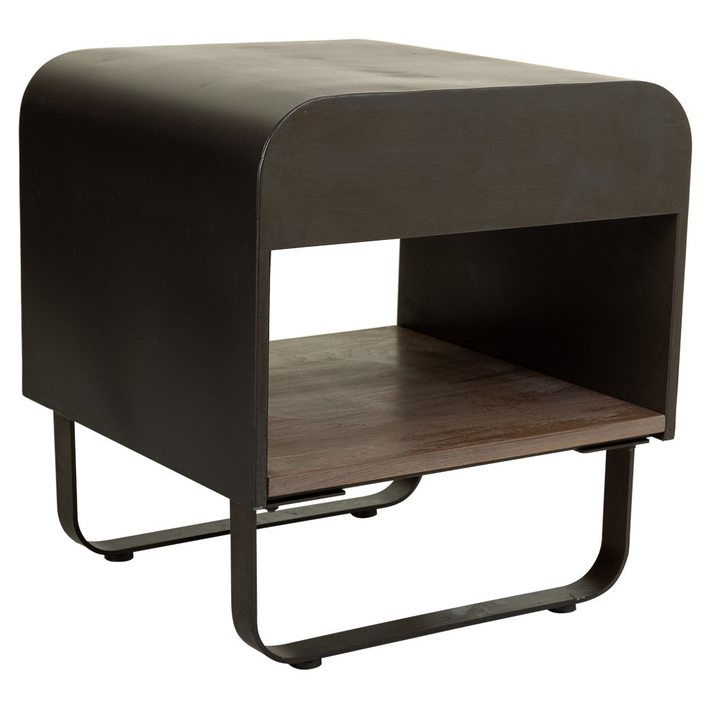 🛏️ MESITA DUNA 50 – MADERA DE ABETO + METAL NEGRO · 1 CAJÓN + BALDA · ESTILO INDUSTRIAL