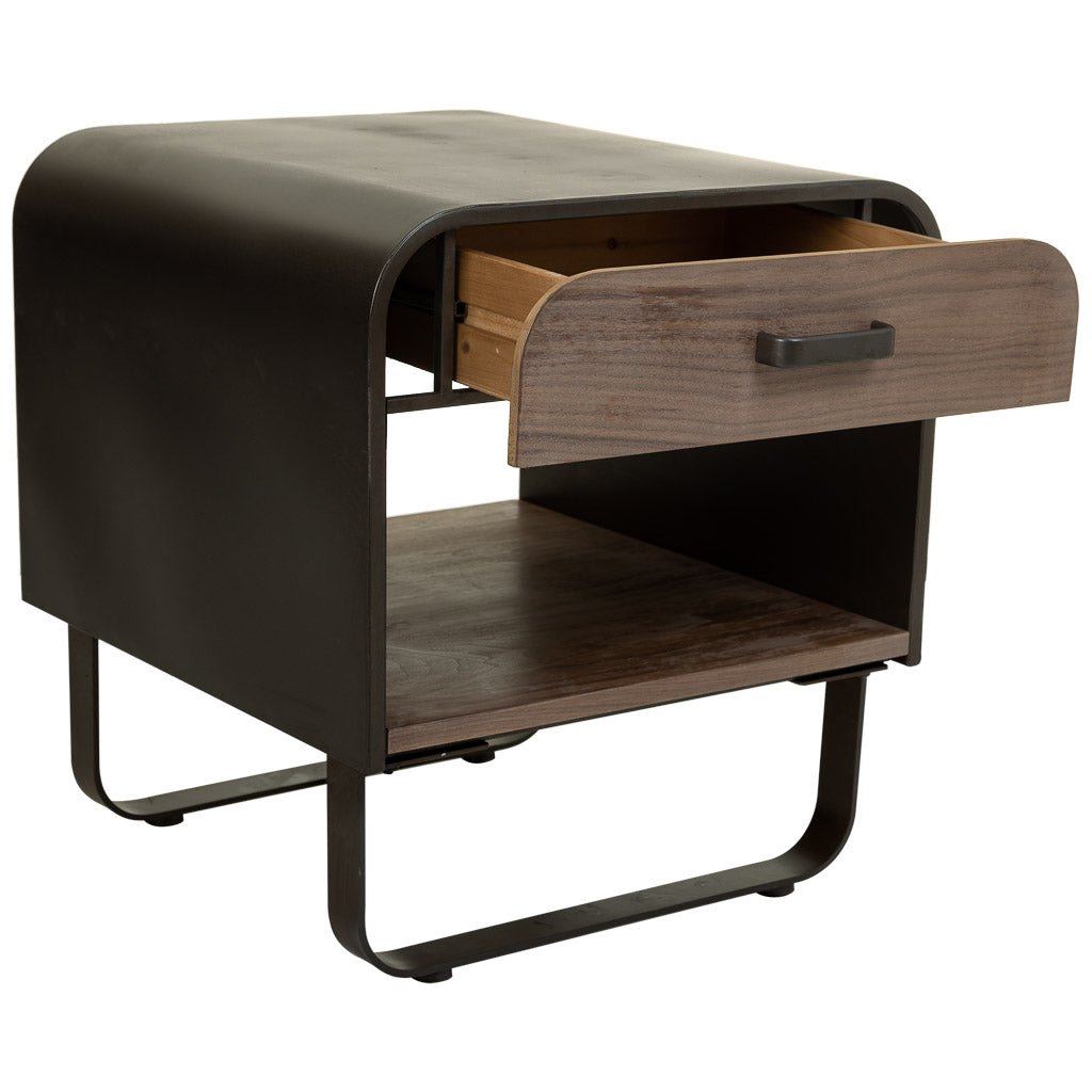 🛏️ MESITA DUNA 50 – MADERA DE ABETO + METAL NEGRO · 1 CAJÓN + BALDA · ESTILO INDUSTRIAL
