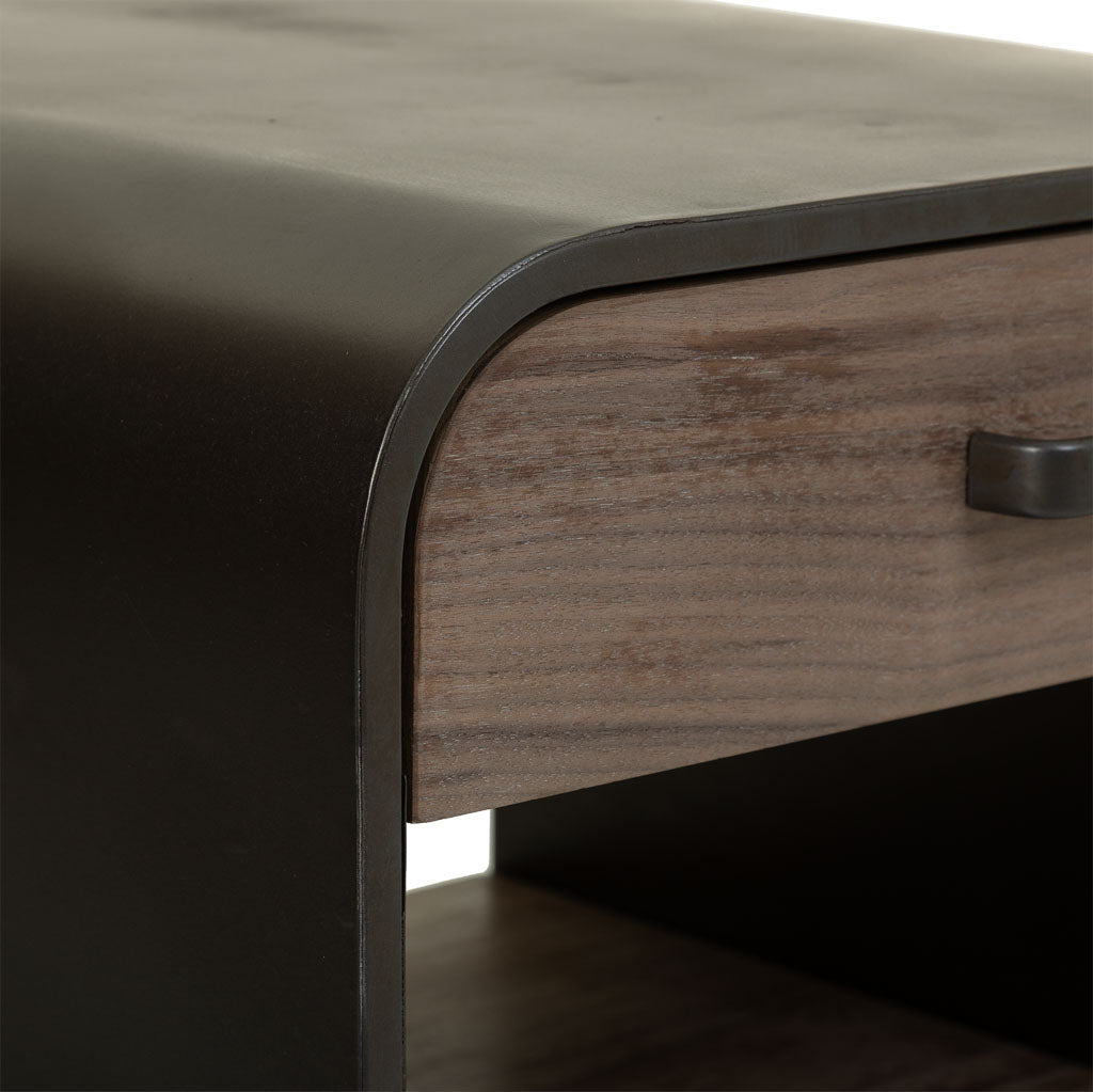 🛏️ MESITA DUNA 50 – MADERA DE ABETO + METAL NEGRO · 1 CAJÓN + BALDA · ESTILO INDUSTRIAL