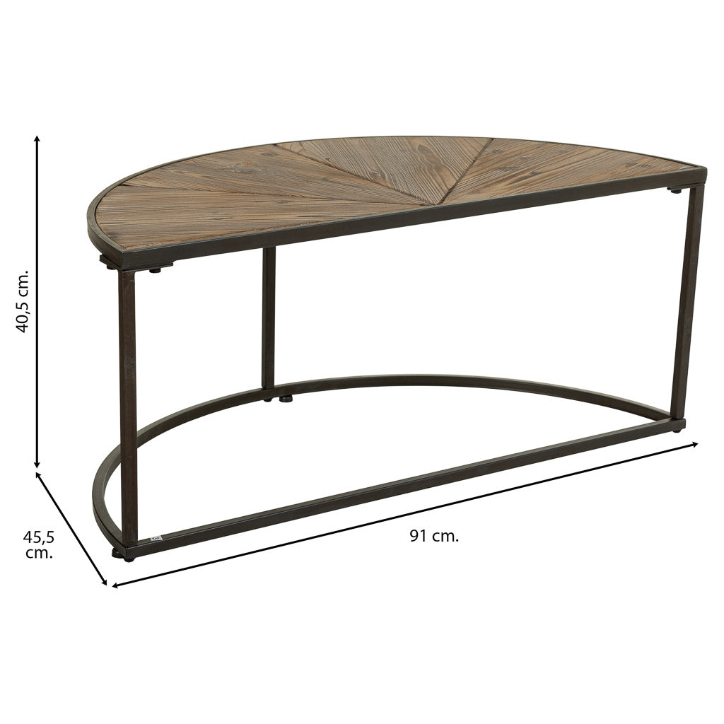 ☕ SET 2 MESAS DE CENTRO DUNA – MADERA DE ABETO + METAL · DISEÑO SEMICIRCULAR · ESTILO INDUSTRIAL