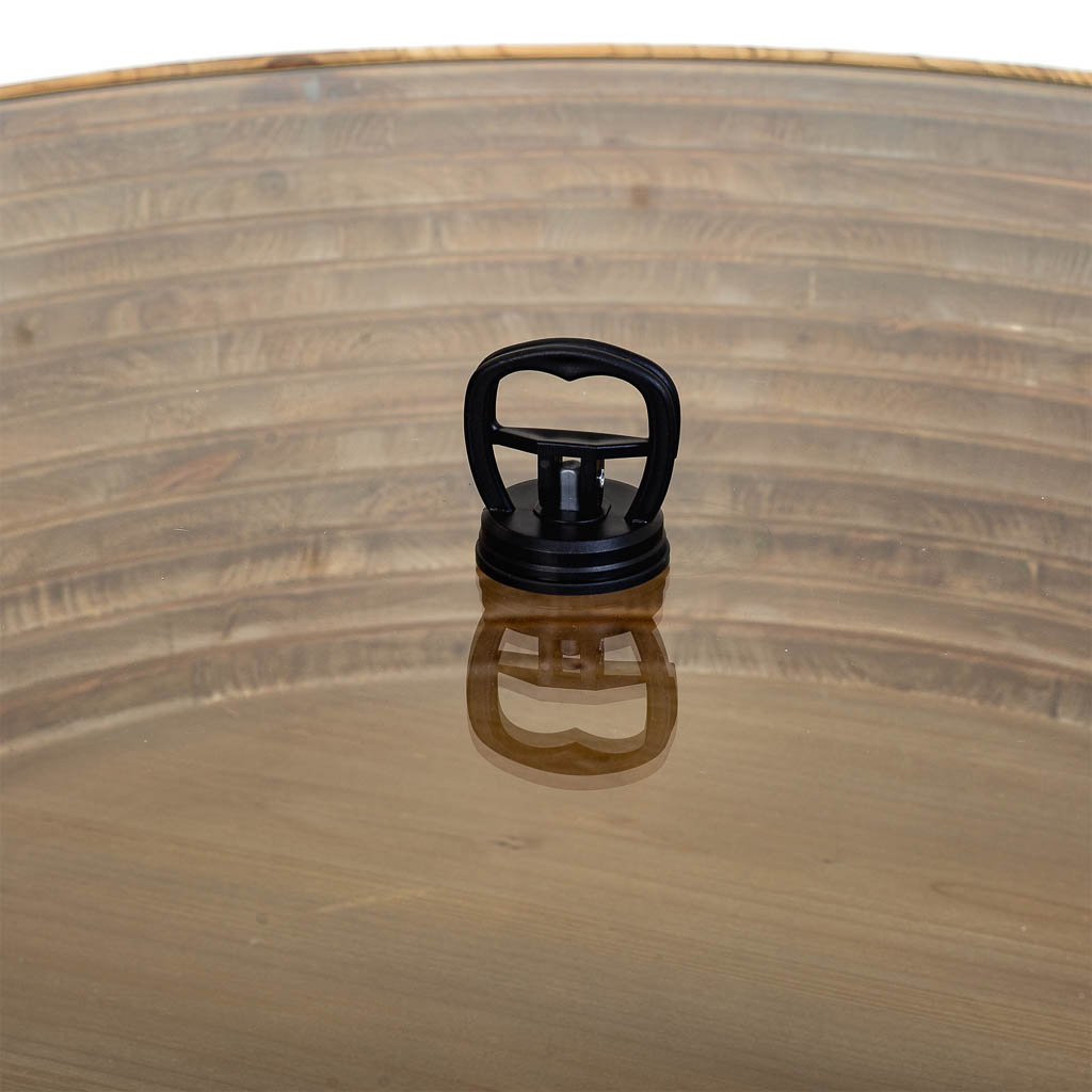 ☕ MESA DE CENTRO DUNA 102 – MADERA + METAL + CRISTAL · REDONDA · ESTILO INDUSTRIAL