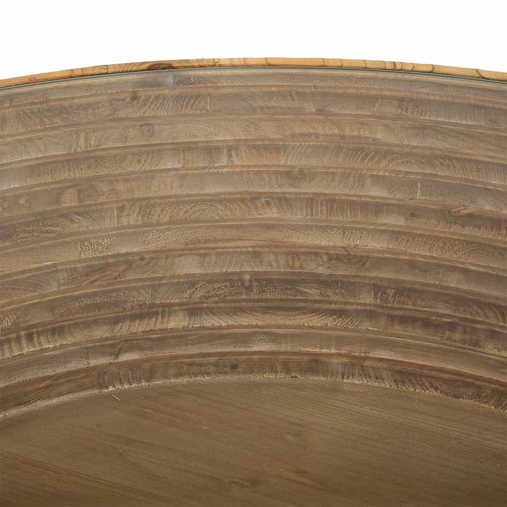 ☕ MESA DE CENTRO DUNA 102 – MADERA + METAL + CRISTAL · REDONDA · ESTILO INDUSTRIAL