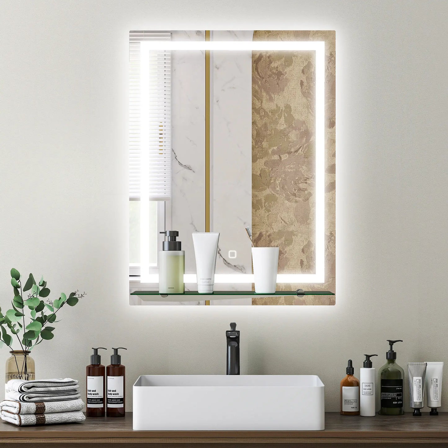 ESPEJO DE BAÑO LED AURION SHELF 60X80 CON ESTANTE DE VIDRIO Y MEMORIA image 6