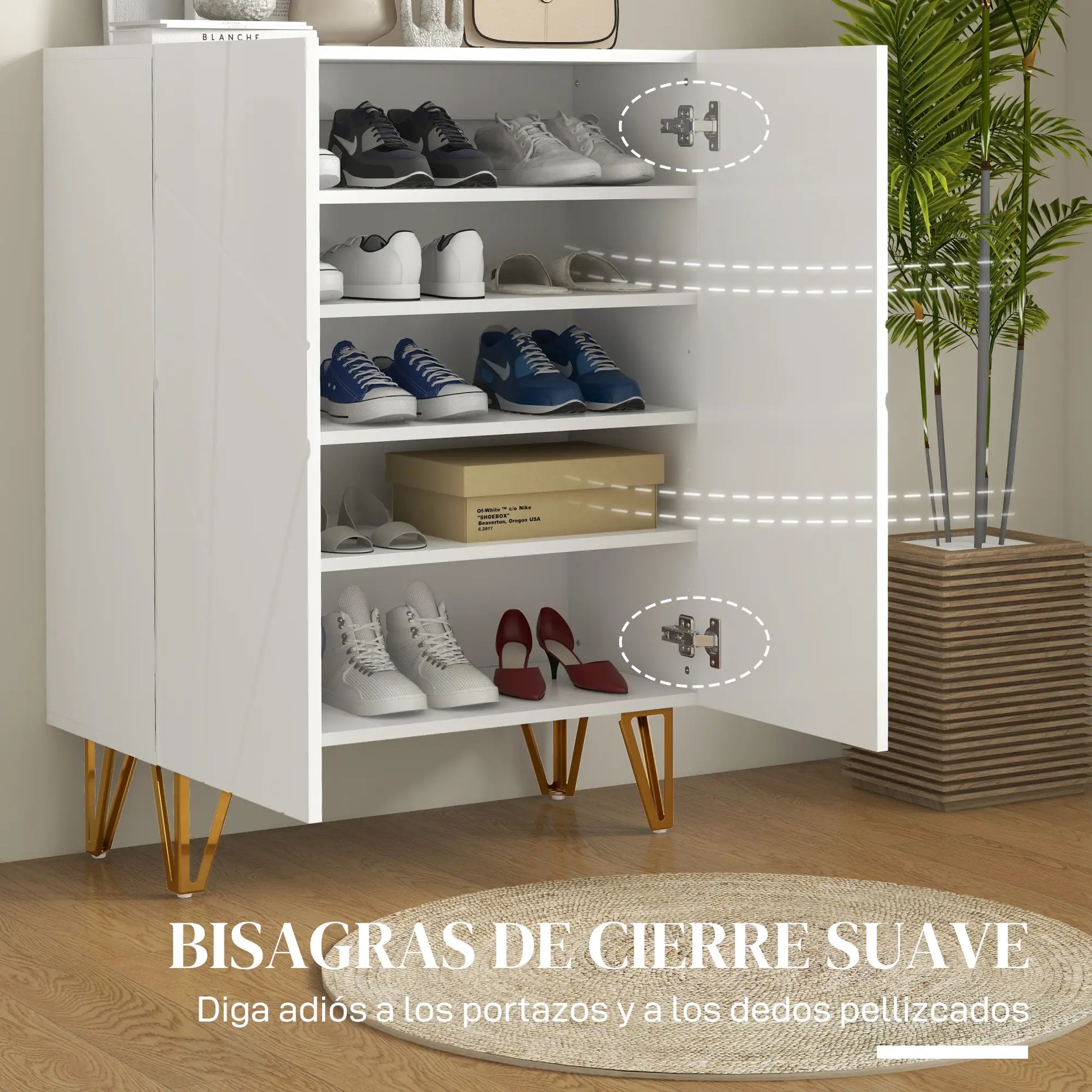 ARMARIO ZAPATERO BLANCO CON ESTANTES AJUSTABLES Y CIERRE SUAVE image 3