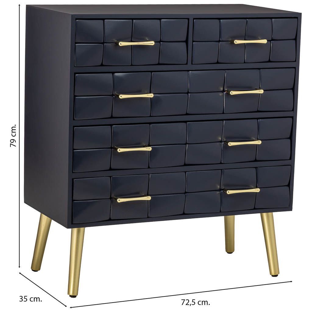 🖤 CÓMODA DE MADERA NEGRA “SKY” – DISEÑO ACOLCHADO Y DETALLES DORADOS