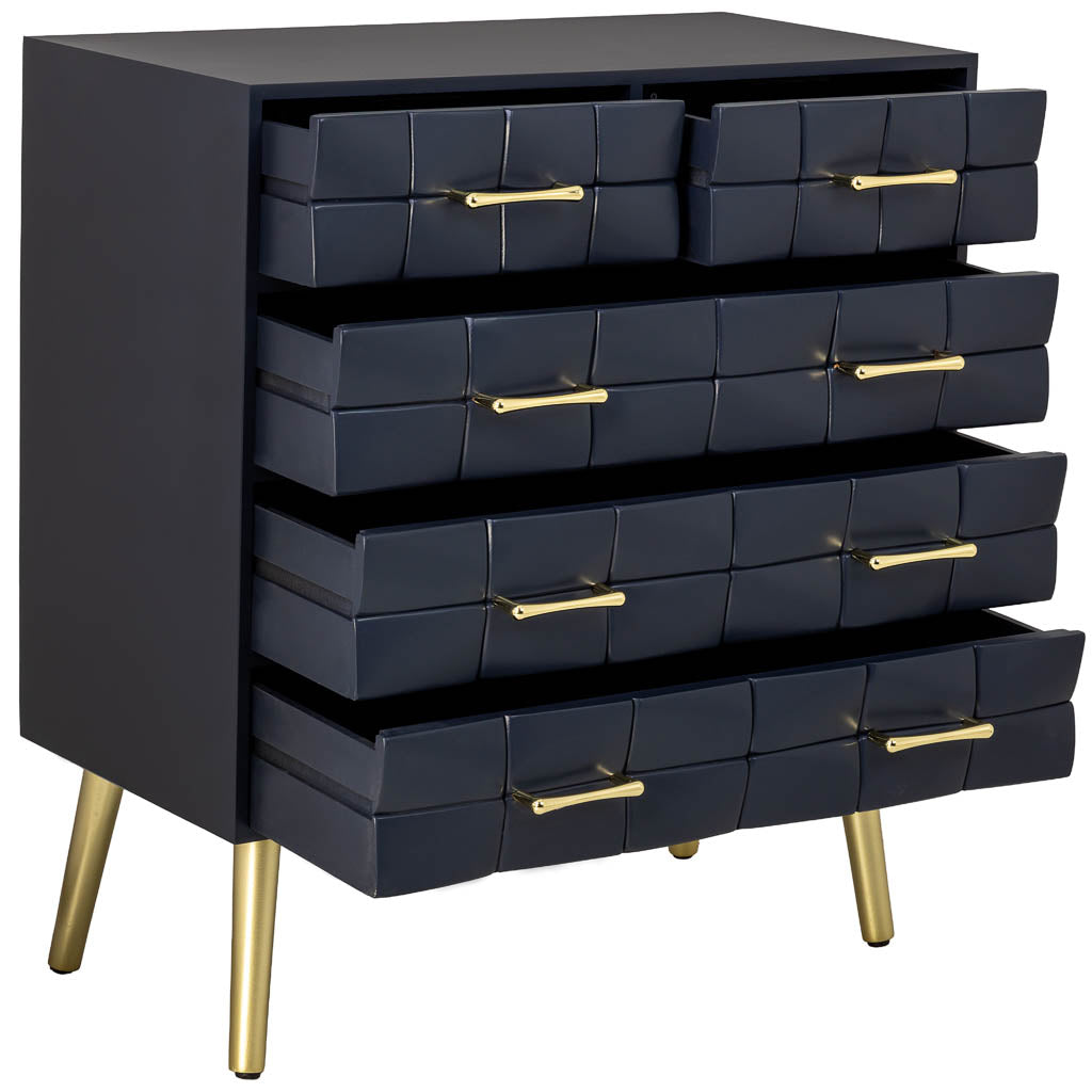 🖤 CÓMODA DE MADERA NEGRA “SKY” – DISEÑO ACOLCHADO Y DETALLES DORADOS