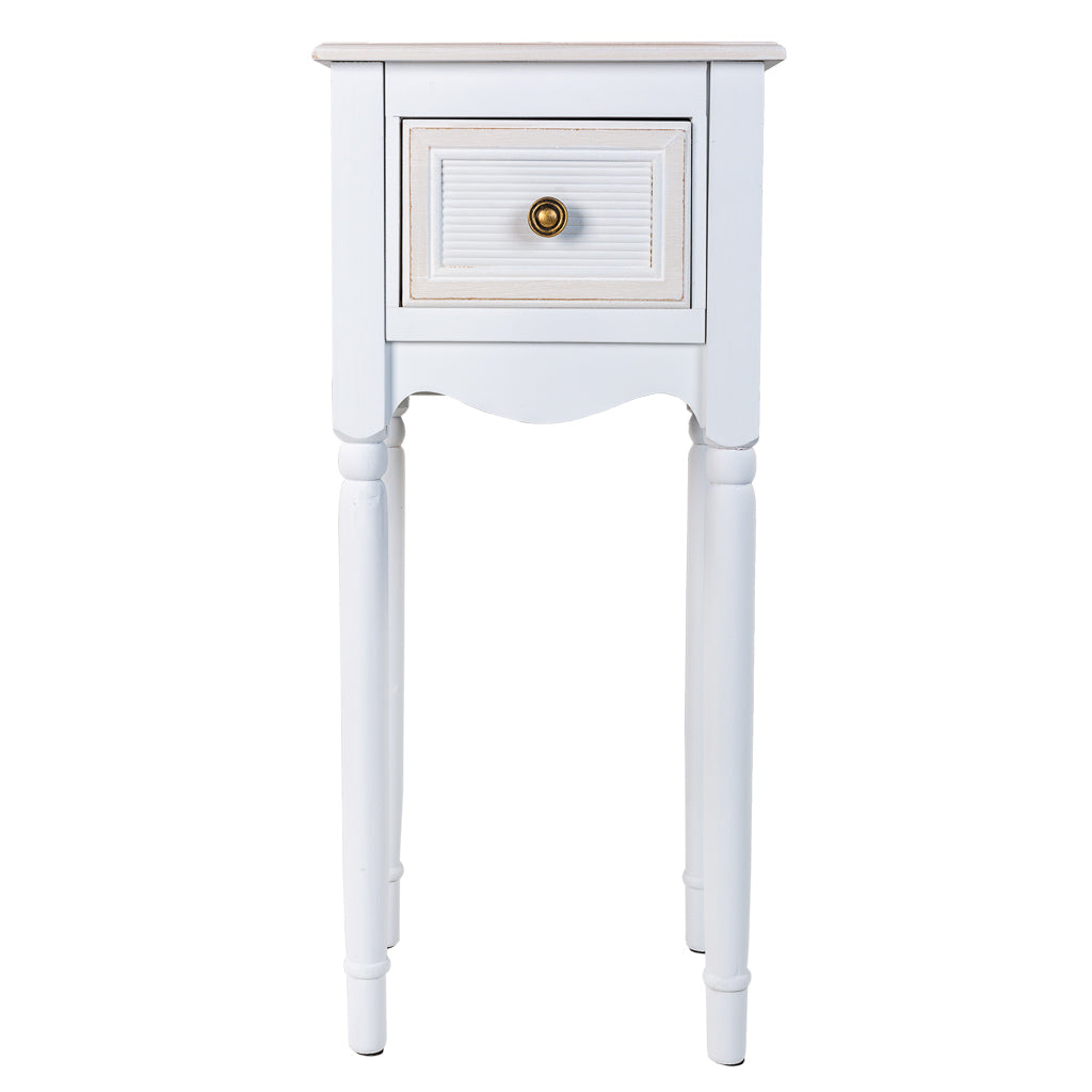 🤍 MESITA DE NOCHE “ALBA” – 1 CAJÓN, ESTILO ROMÁNTICO EN BLANCO