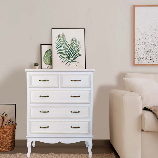 🌸 Cómoda ALBA de 5 Cajones – Estilo Romántico en Blanco | JAM MUEBLES