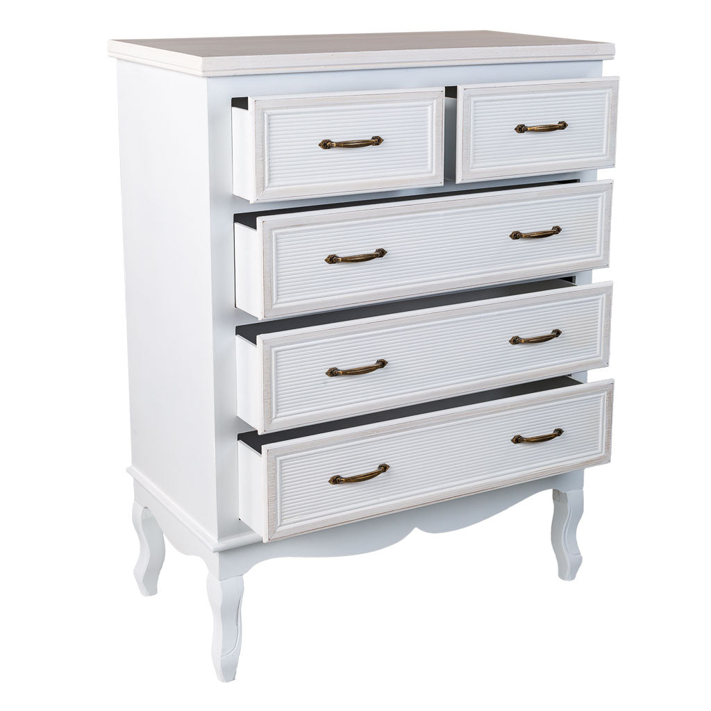 🌸 Cómoda ALBA de 5 Cajones – Estilo Romántico en Blanco | JAM MUEBLES