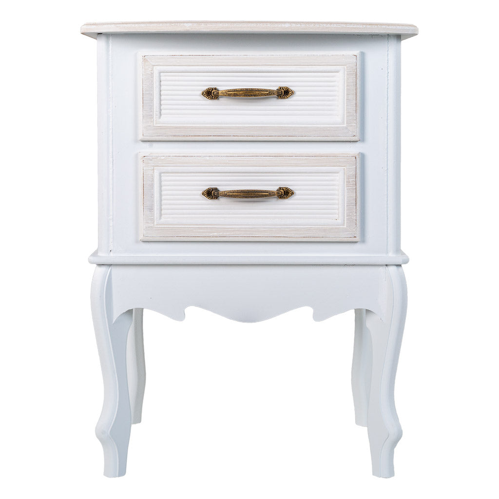 🌸 Mesita de Noche ALBA de 2 Cajones – Blanca | Estilo Romántico | JAM MUEBLES