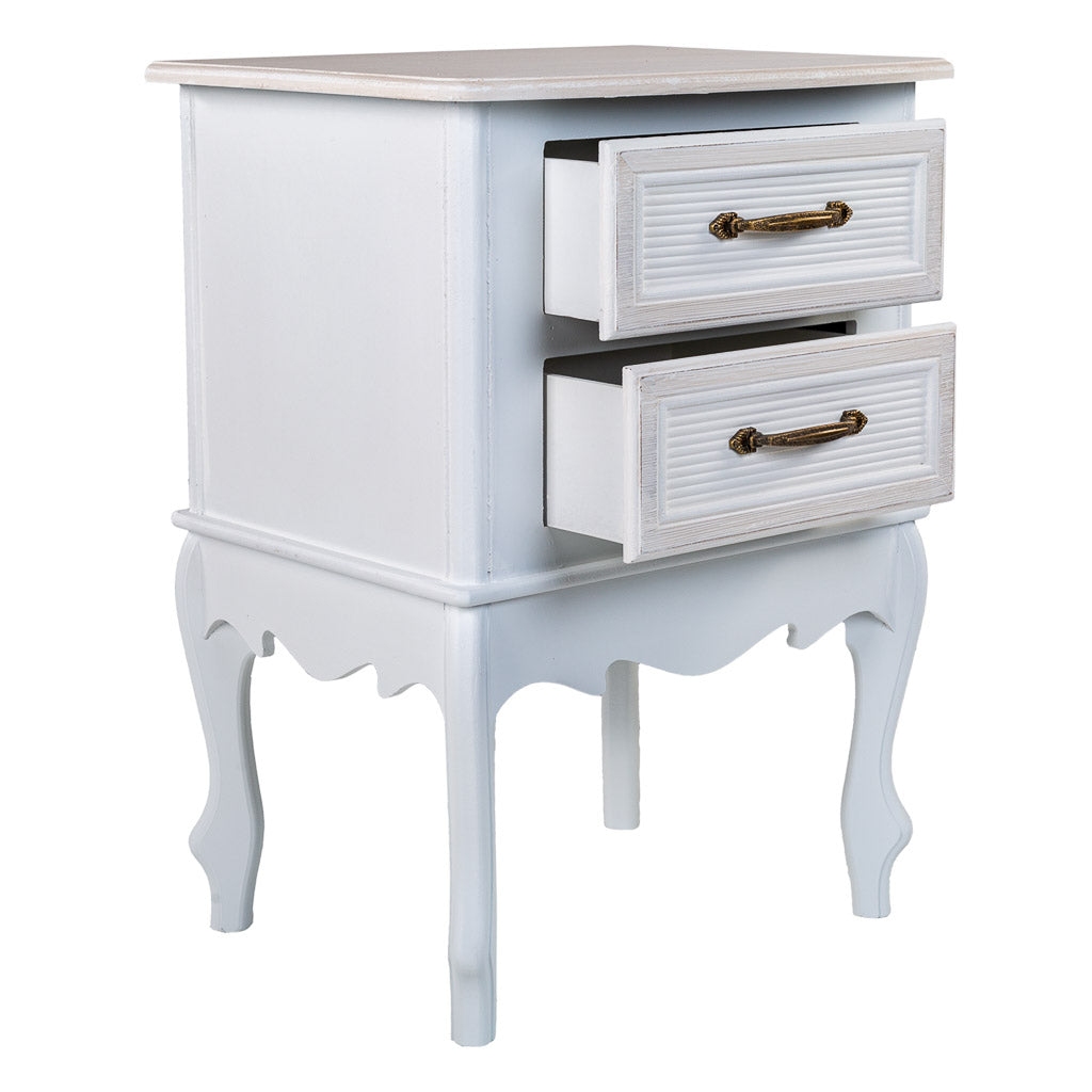 🌸 Mesita de Noche ALBA de 2 Cajones – Blanca | Estilo Romántico | JAM MUEBLES
