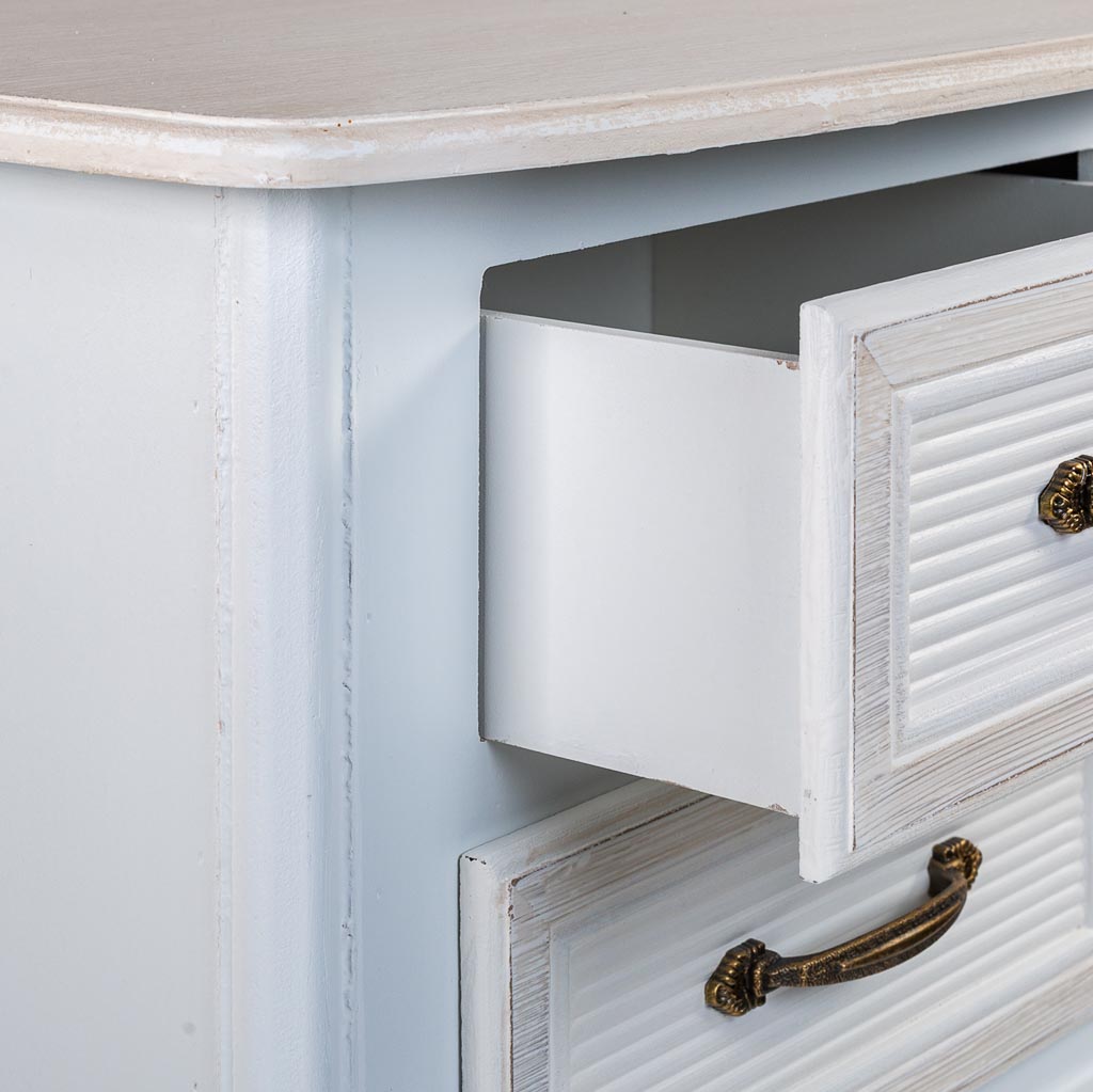 🌸 Mesita de Noche ALBA de 2 Cajones – Blanca | Estilo Romántico | JAM MUEBLES