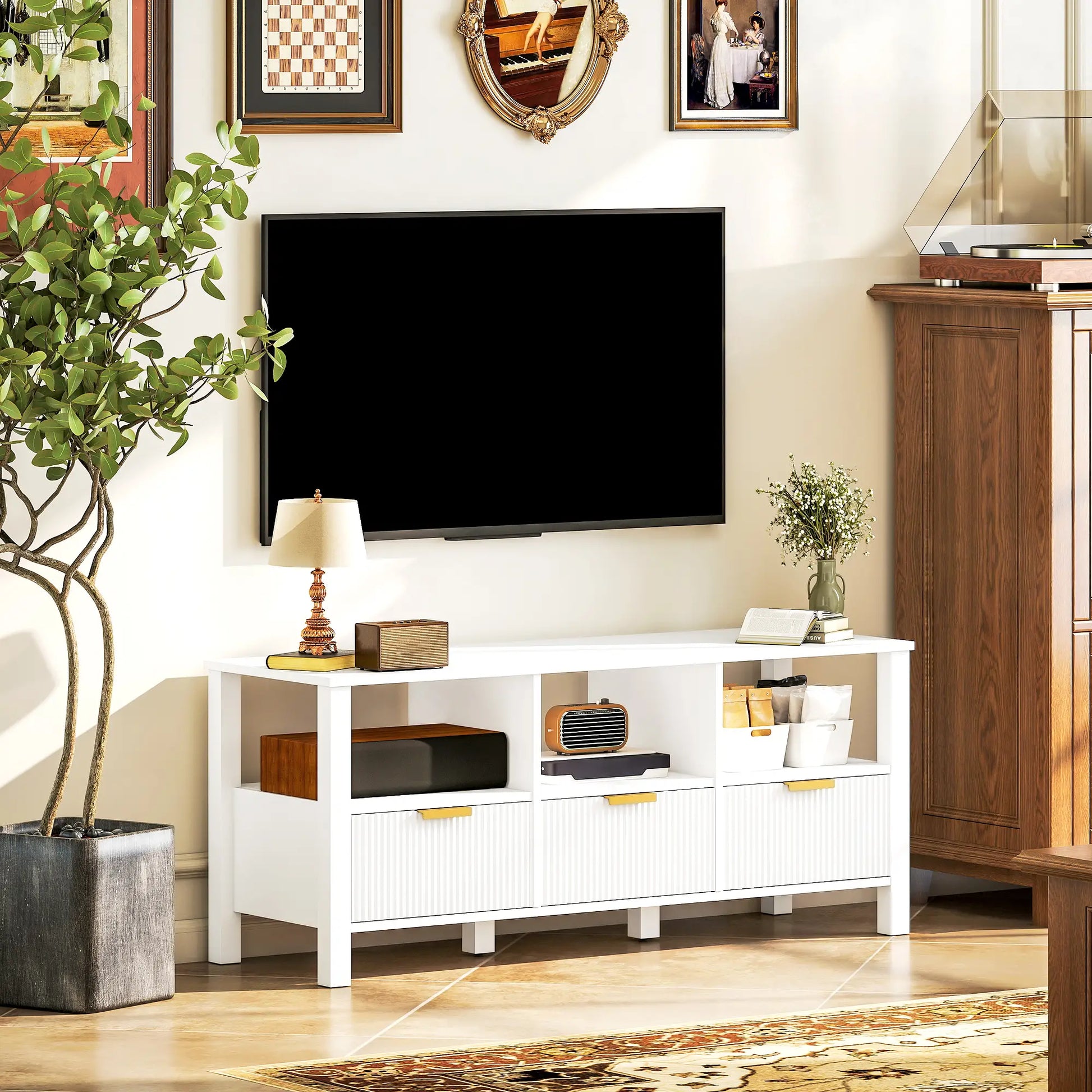 MUEBLE TV DISEÑO ESTRIADO 120 CM BLANCO & DORADO image 0