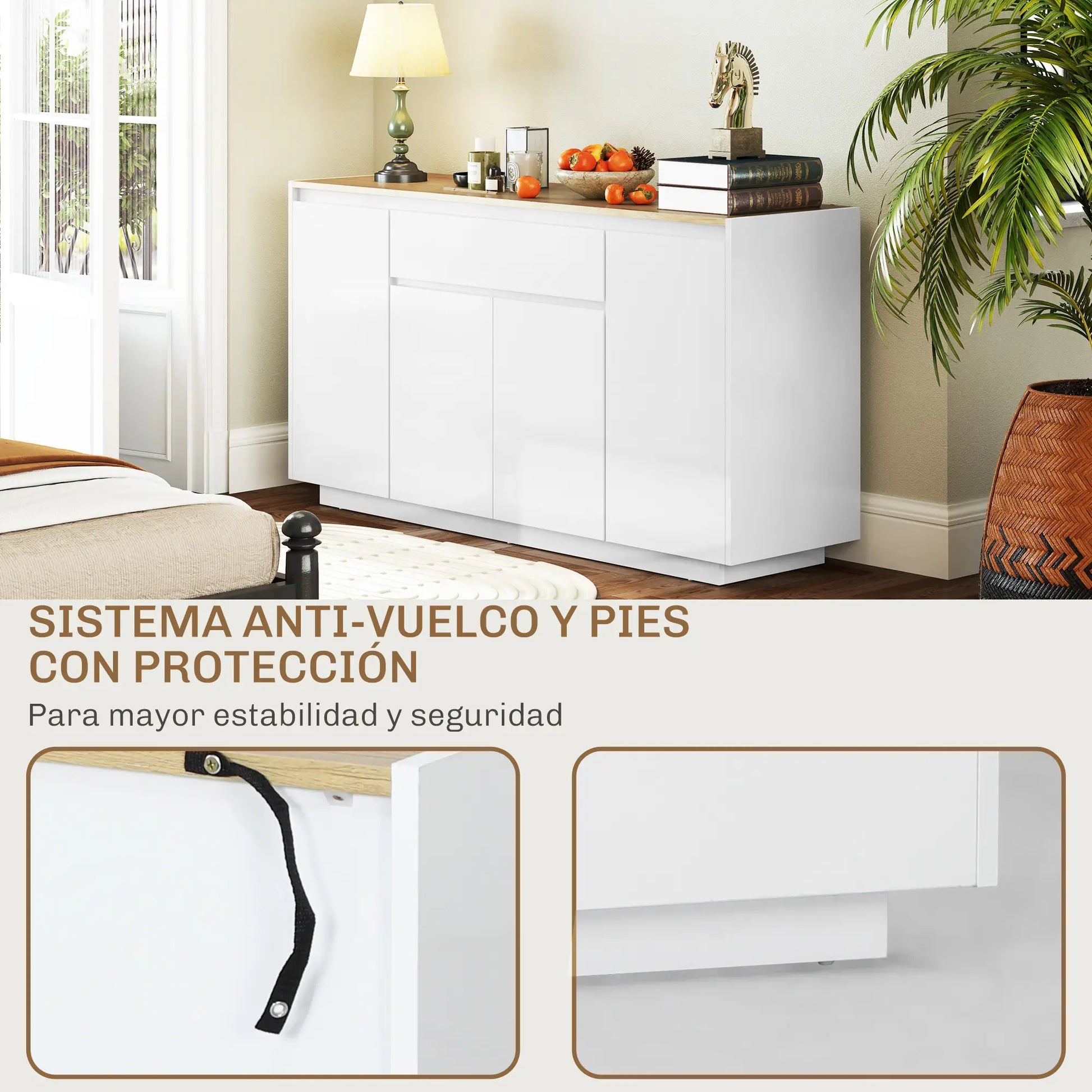 APARADOR DE SALÓN CON 4 PUERTAS, CAJÓN Y ESTANTES AJUSTABLES 140 CM – BLANCO BRI image 9