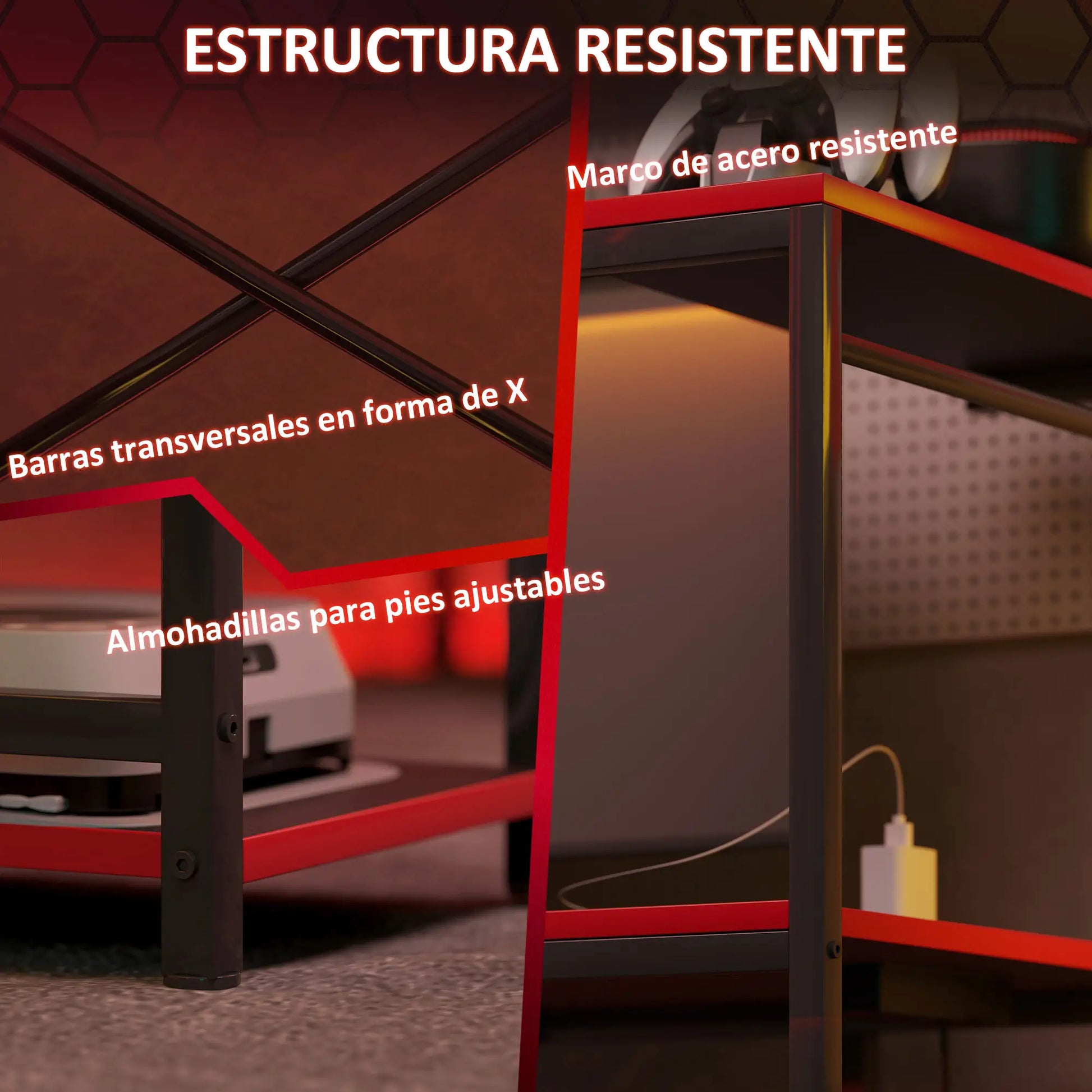 ESCRITORIO GAMING NEXUS CARBON RGB 110 CON LUCES LED image 6