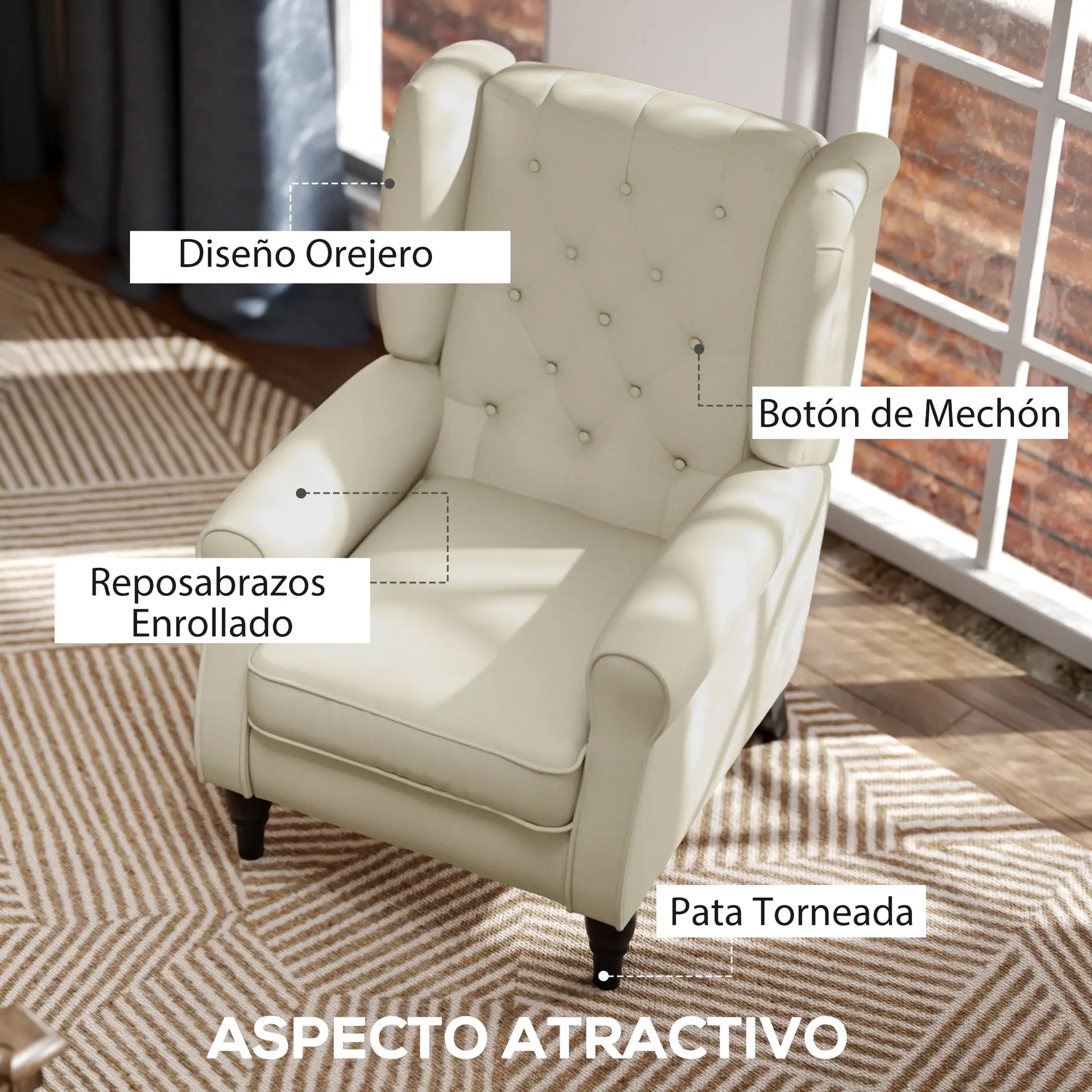 Sillón Versalles con Reposacabezas y Patas de Madera image 12