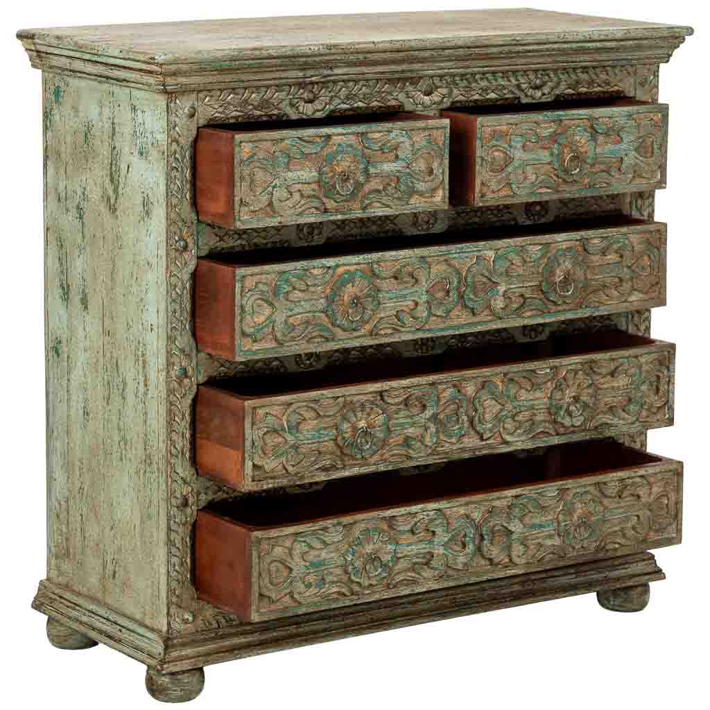 CÓMODA DALIAN AQUA GREEN VINTAGE 5 CAJONES image 2