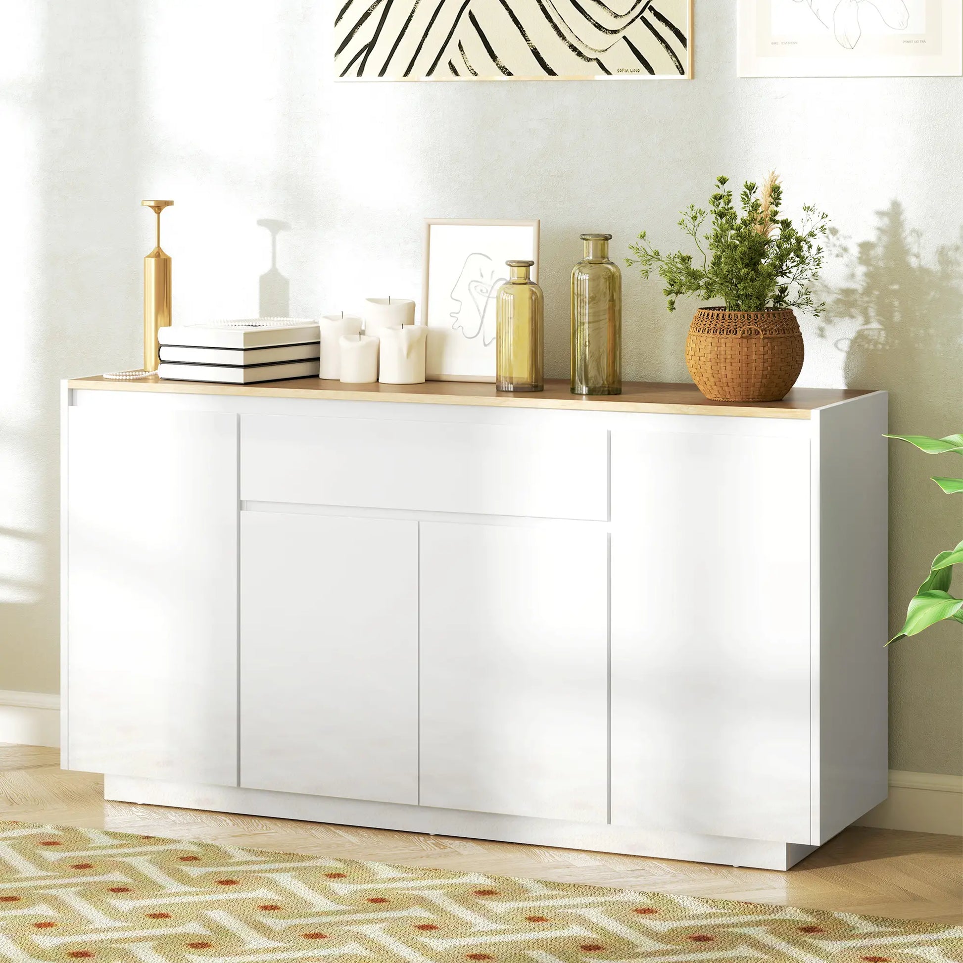 APARADOR DE SALÓN CON 4 PUERTAS, CAJÓN Y ESTANTES AJUSTABLES 140 CM – BLANCO BRI image 0