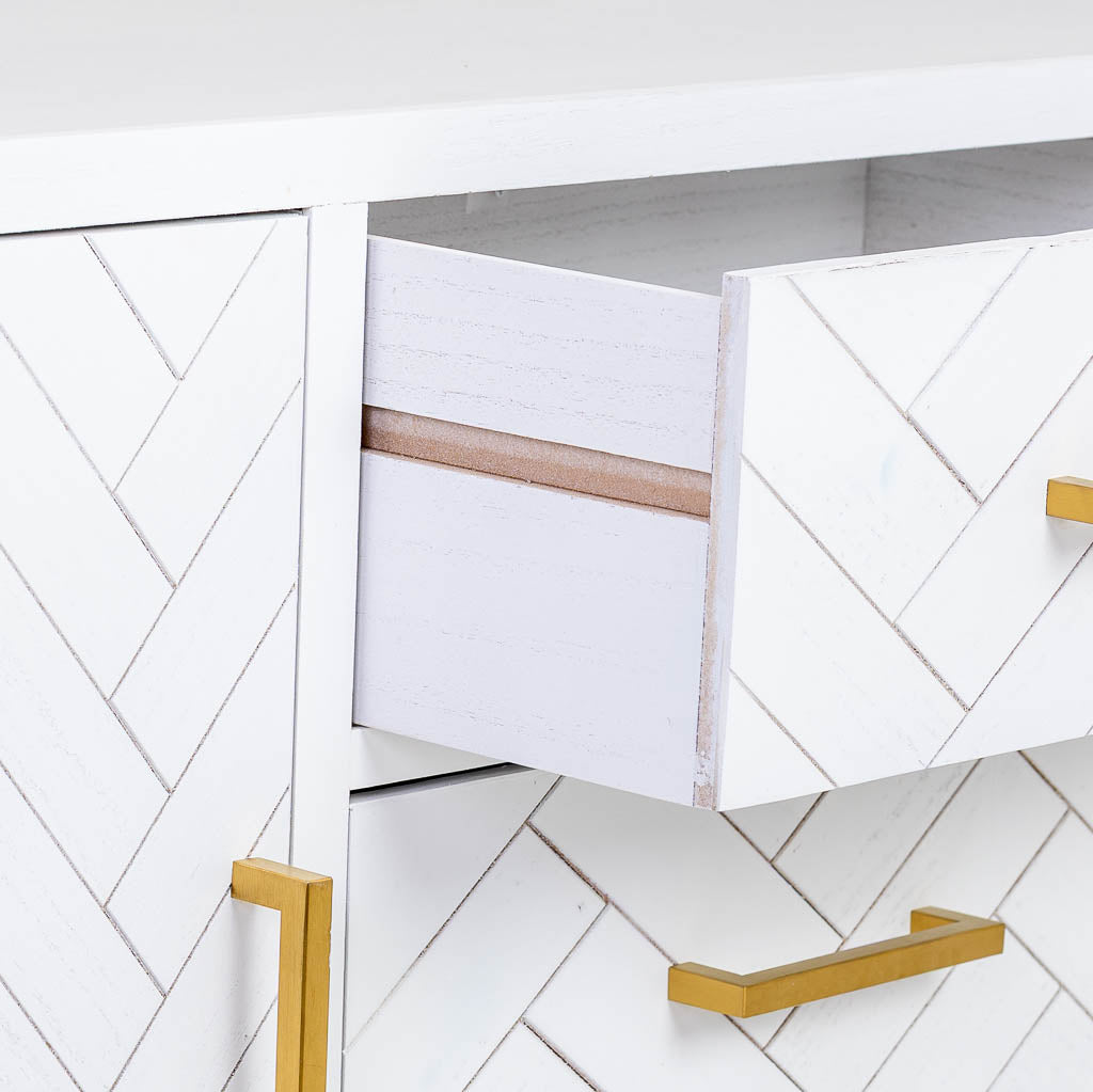 APARADOR MARTA DE MADERA Y METAL BLANCO 3 CAJONES + 2 PUERTAS image 5