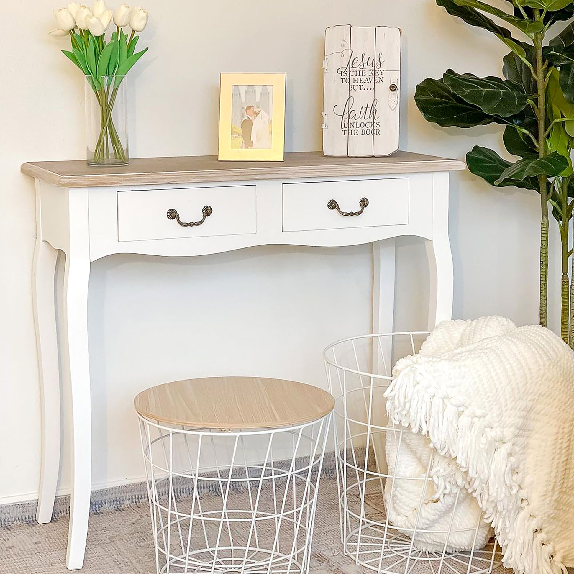 CONSOLA RETRO BLANCA “COUNTRY CHIC DOUBLE DRAWER” image 0