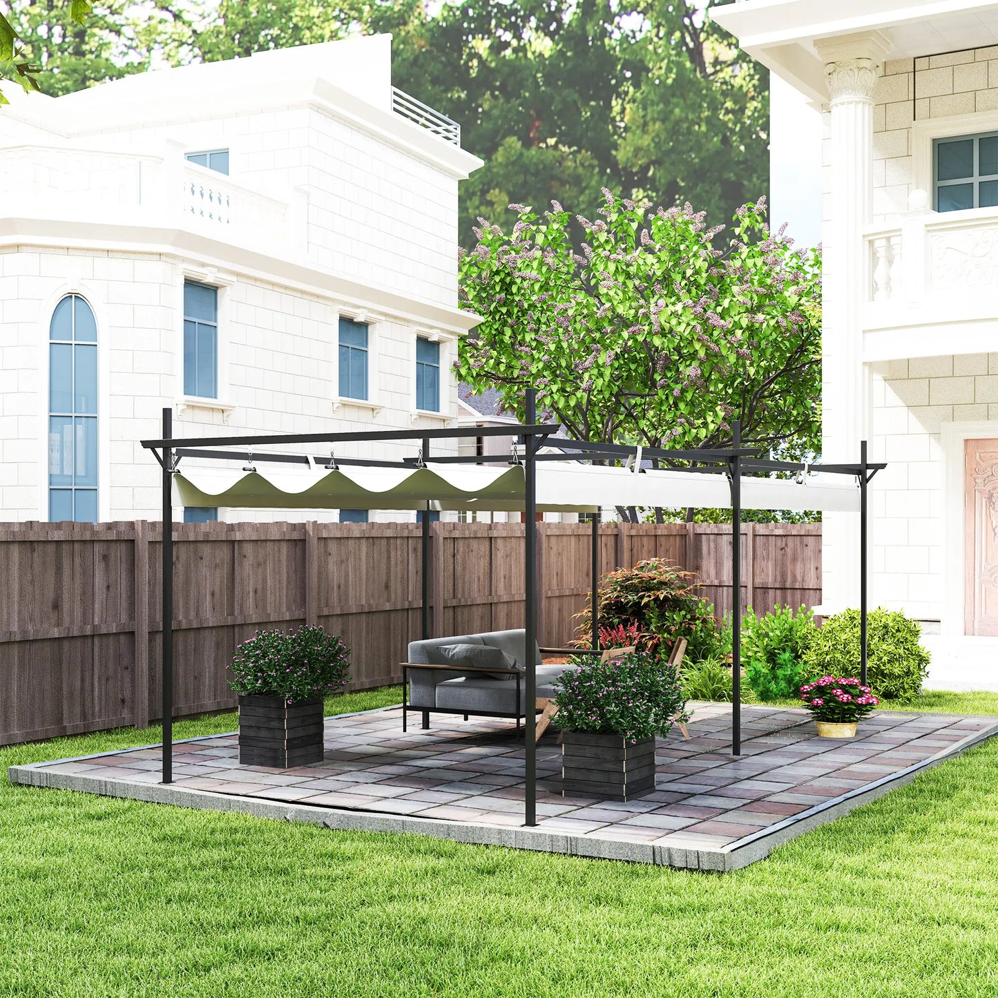 PÉRGOLA DE JARDÍN LUMINA SOL 6X3 CON TECHO RETRÁCTIL CREMA image 8
