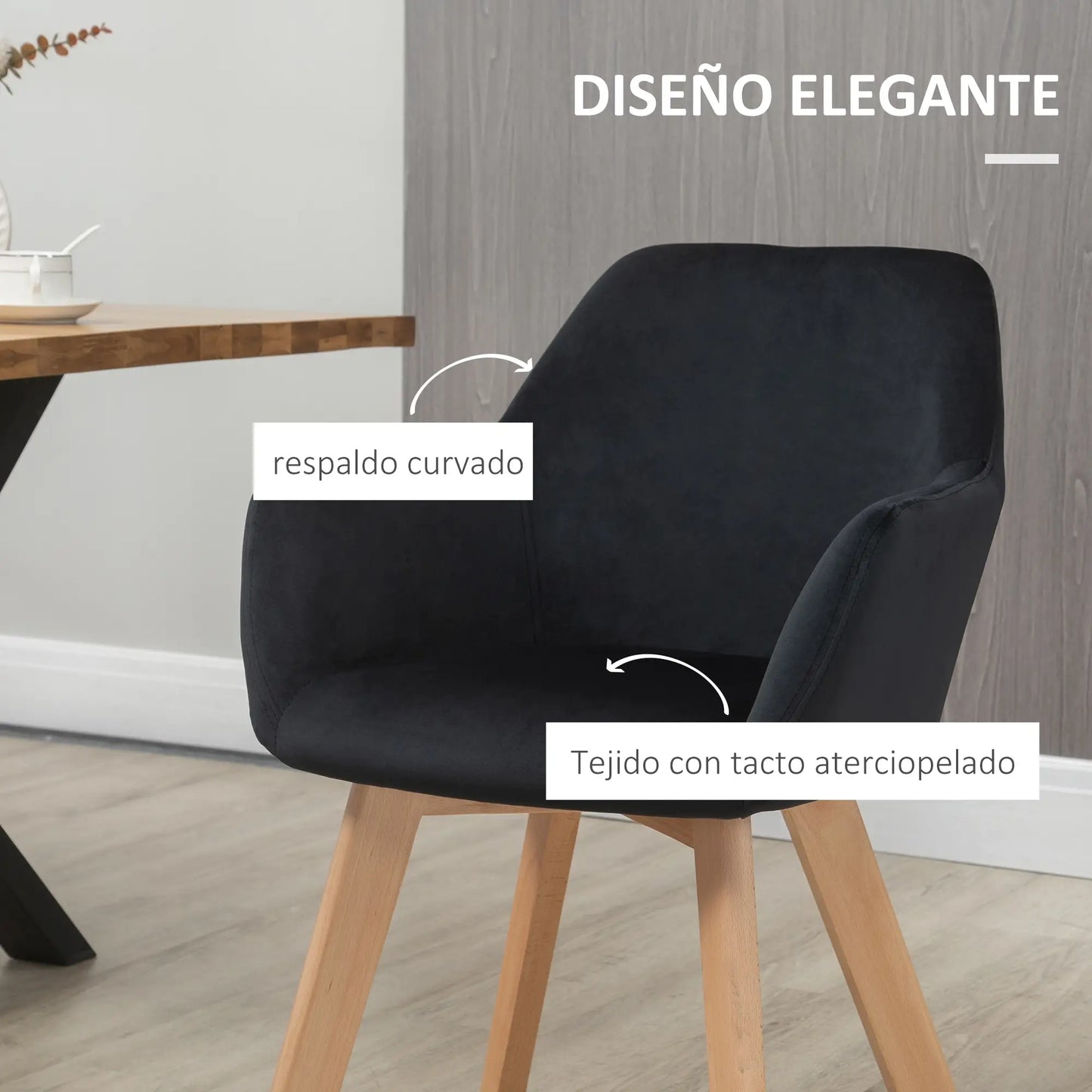 JUEGO DE 2 SILLAS DE COMEDOR MODERNAS TAPIZADAS EN TERCIOPELO – COLOR NEGRO image 7