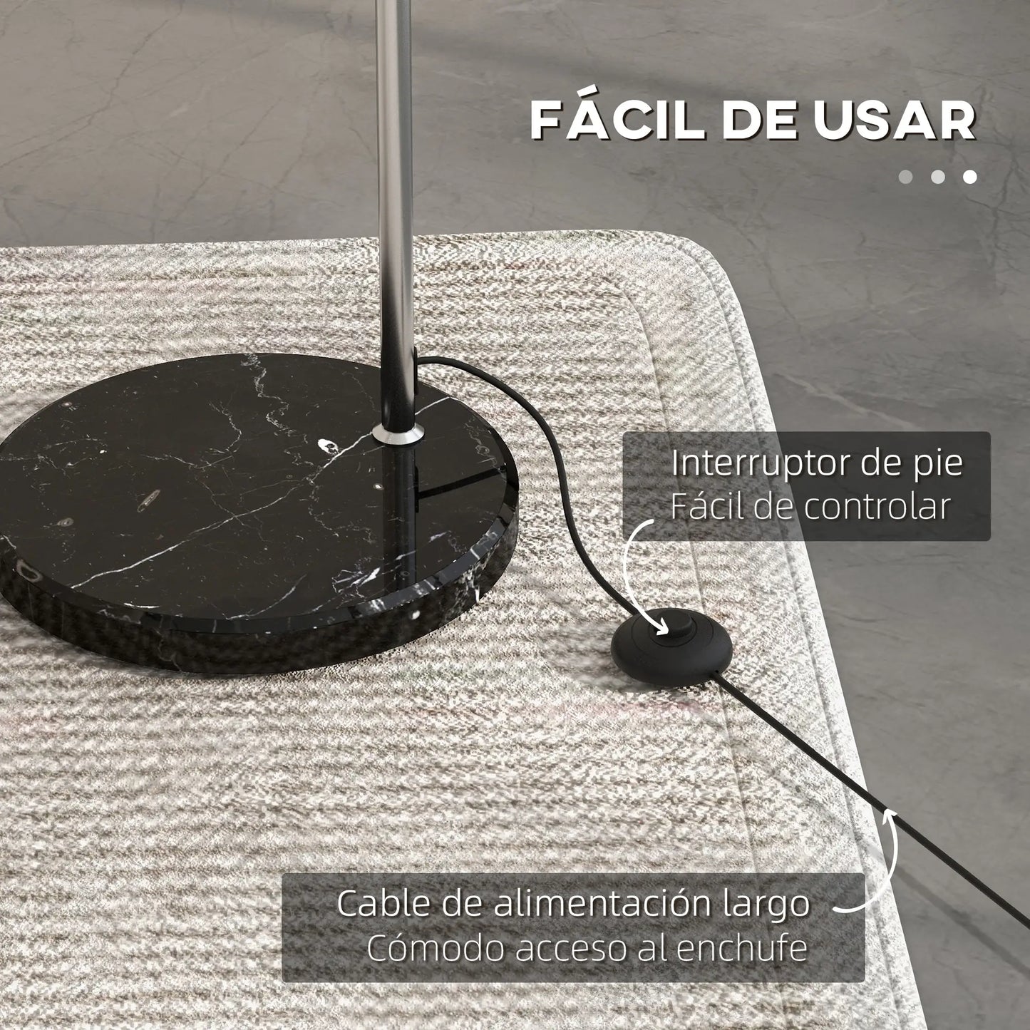 💡 Lámpara de Pie de Arco Moderna con Base de Mármol Ajustable E27 40W Plata y Negro