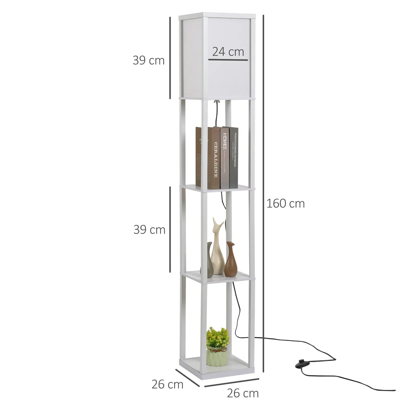 💡 Lámpara de Pie con Estantería de 3 Baldas – Moderna con Pantalla de Acrílico Color Blanco