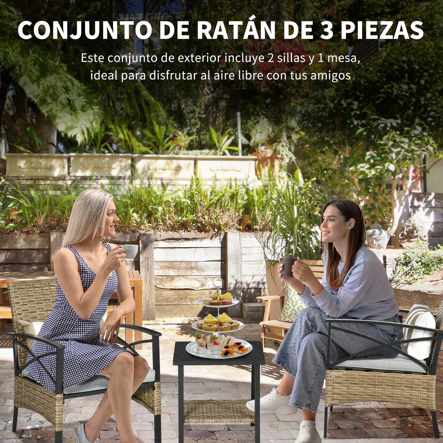 CONJUNTO DE JARDÍN RATÁN SINTÉTICO 2 SILLONES + MESA – MARRÓN image 1