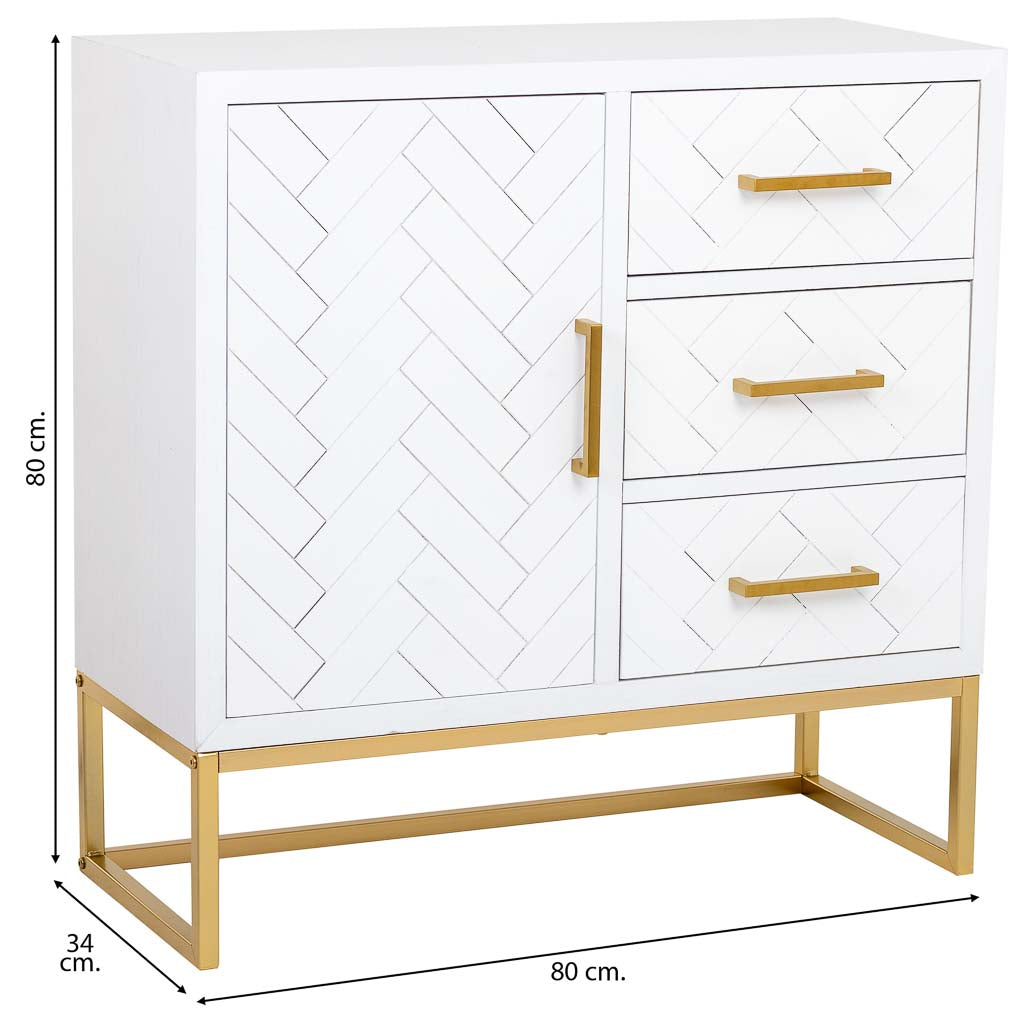 APARADOR MARTA DE MADERA Y METAL BLANCO 1 PUERTA + 3 CAJONES image 2