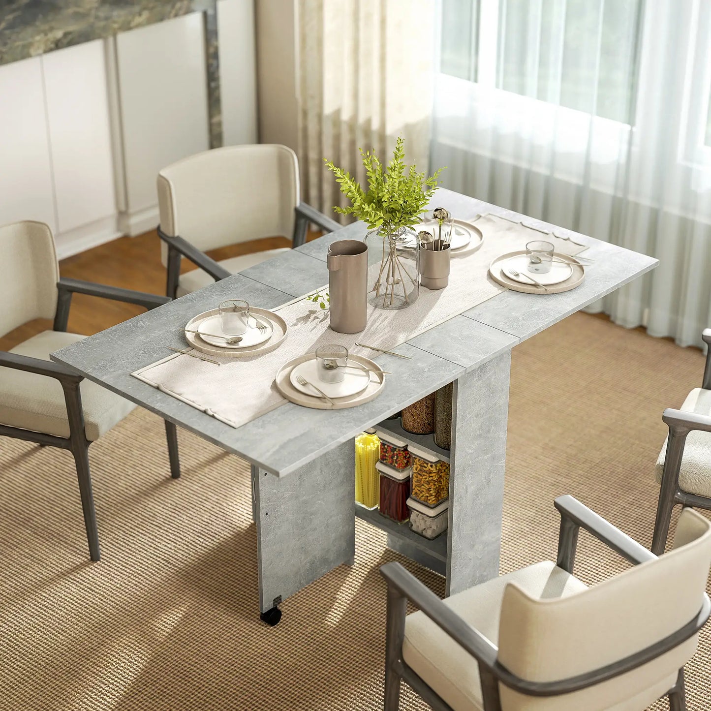 MESA DE COCINA PLEGABLE CON RUEDAS Y ALAS ABATIBLES 140 CM image 0