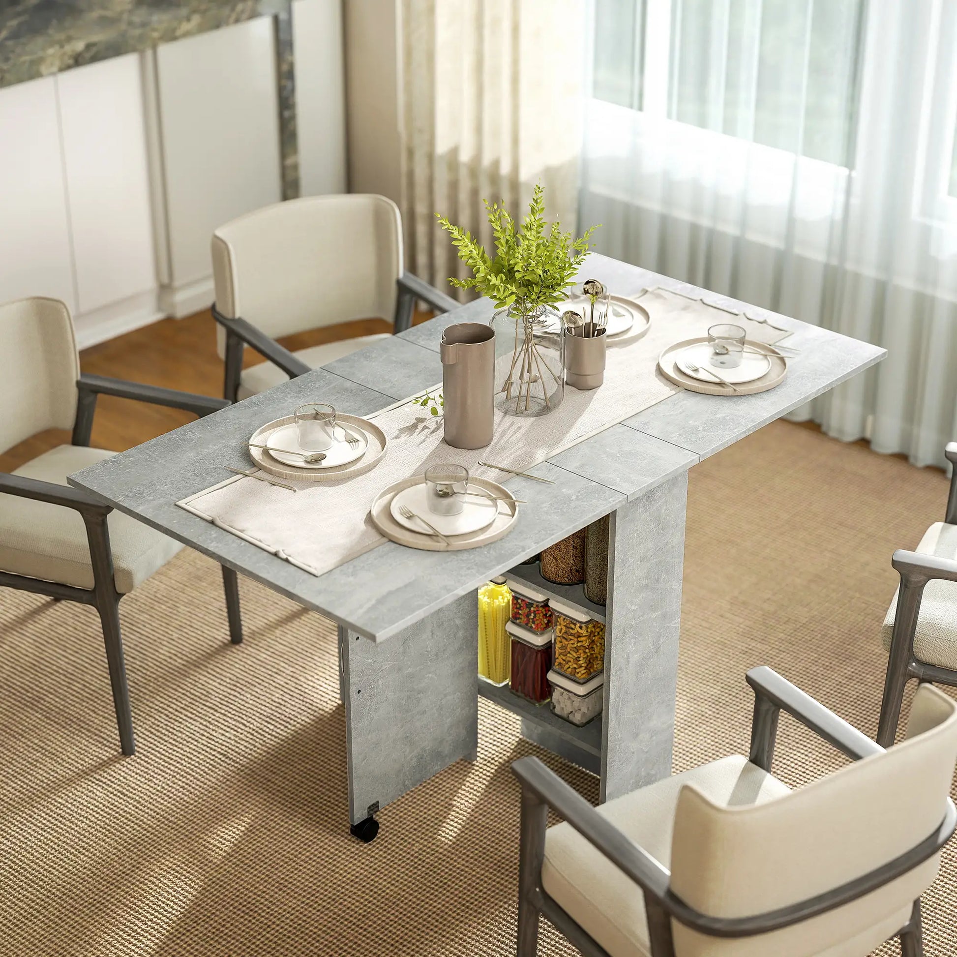 MESA DE COCINA PLEGABLE CON RUEDAS Y ALAS ABATIBLES 140 CM image 0