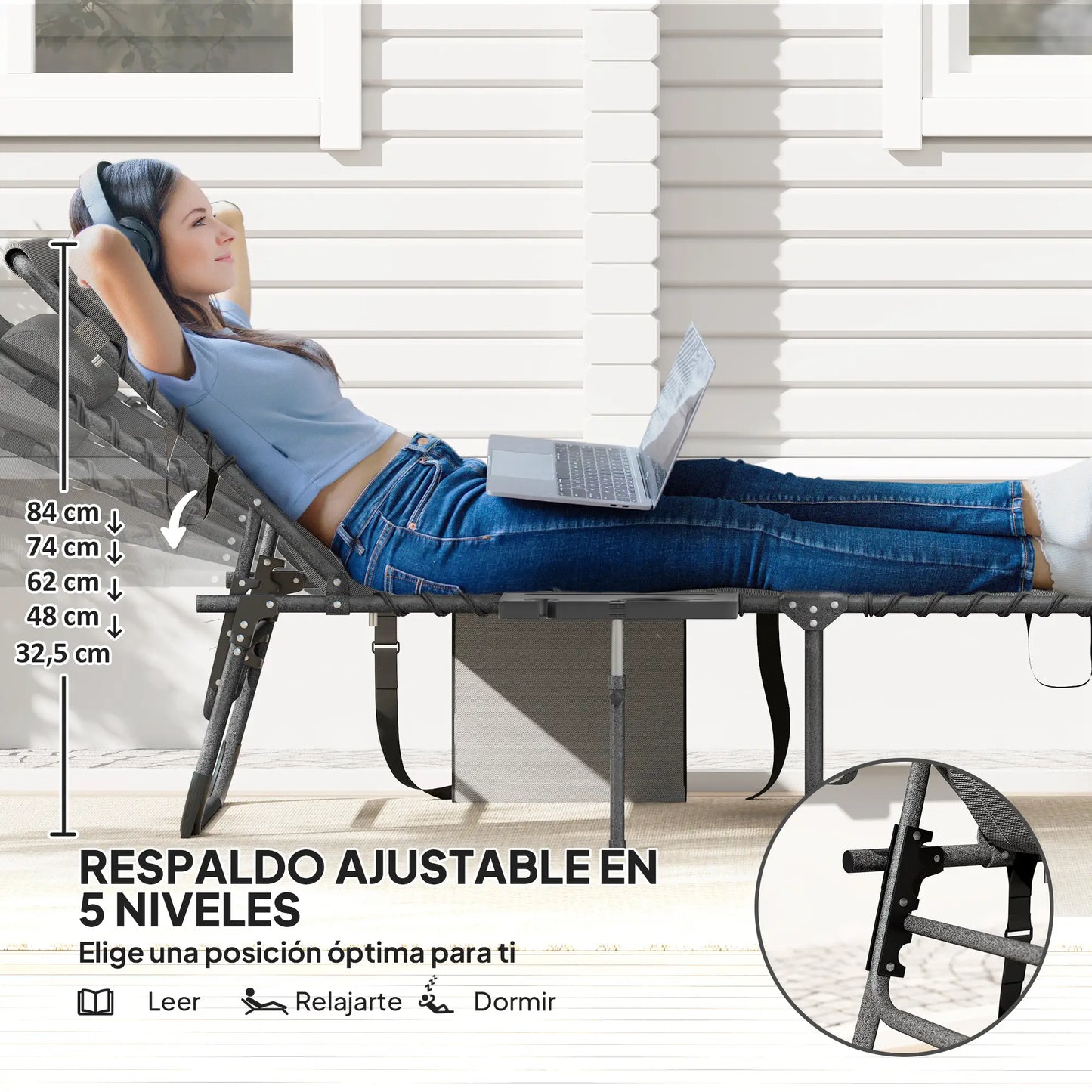 TUMBONA DE JARDÍN PLEGABLE RECLINABLE STEEL COMFORT PRO GRIS image 6