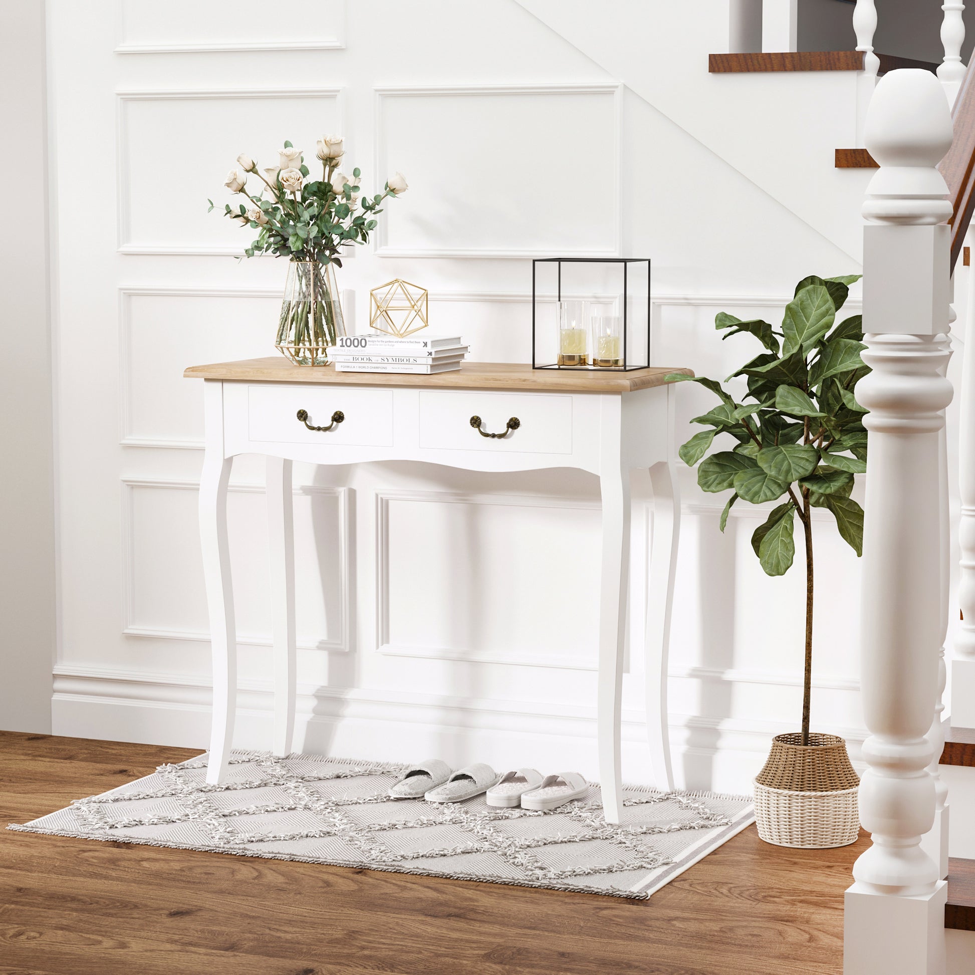 CONSOLA RETRO BLANCA “COUNTRY CHIC DOUBLE DRAWER” image 3