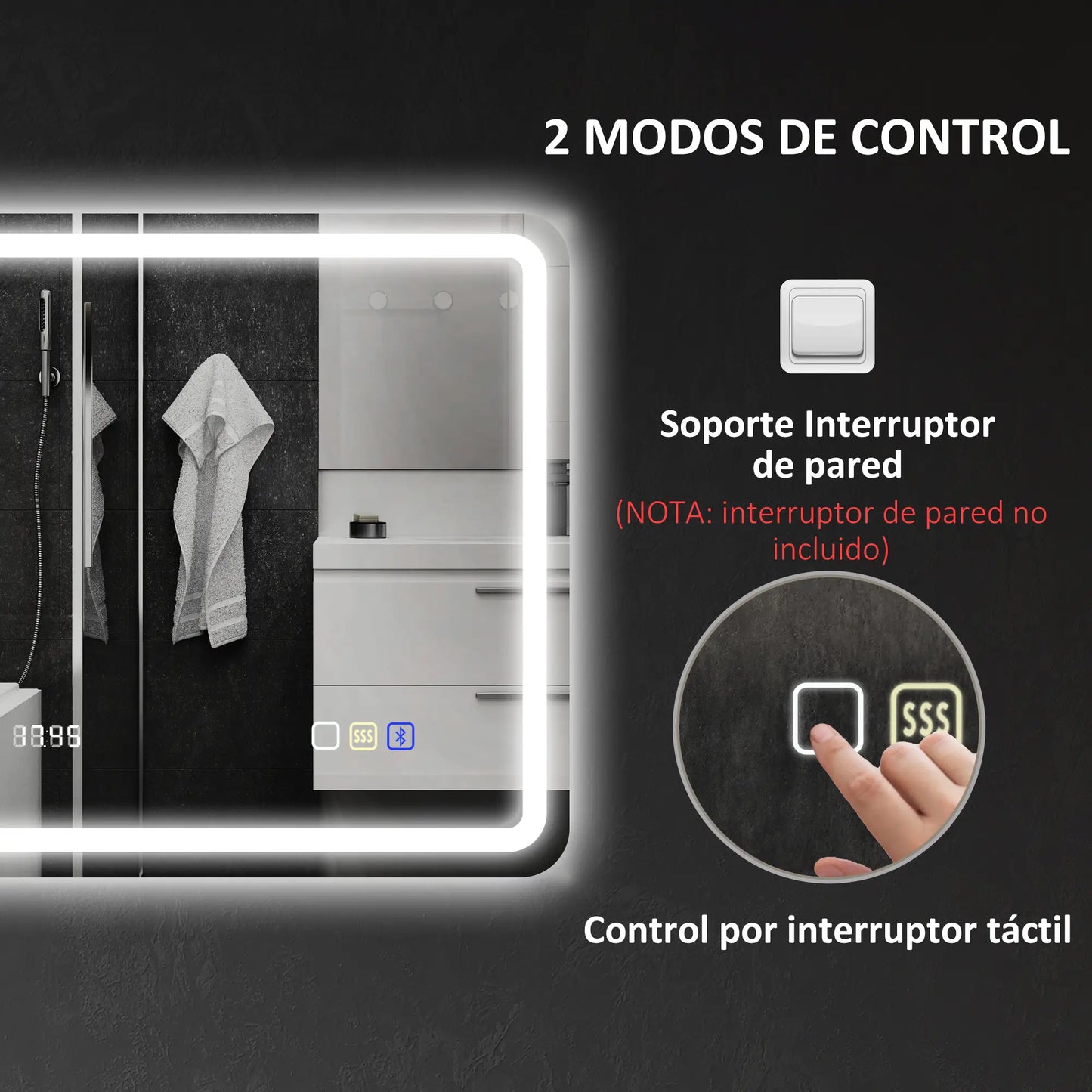 ESPEJO DE BAÑO LED AURIX SOUND 70X50 CON BLUETOOTH, RELOJ Y ANTIVAHO image 3