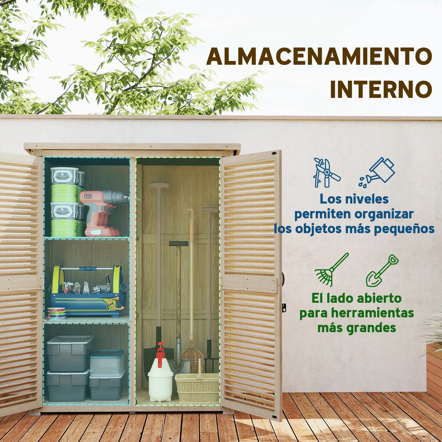 ARMARIO DE JARDÍN NATUREBOX – MADERA NATURAL CON PUERTAS DE PERSIANA image 9