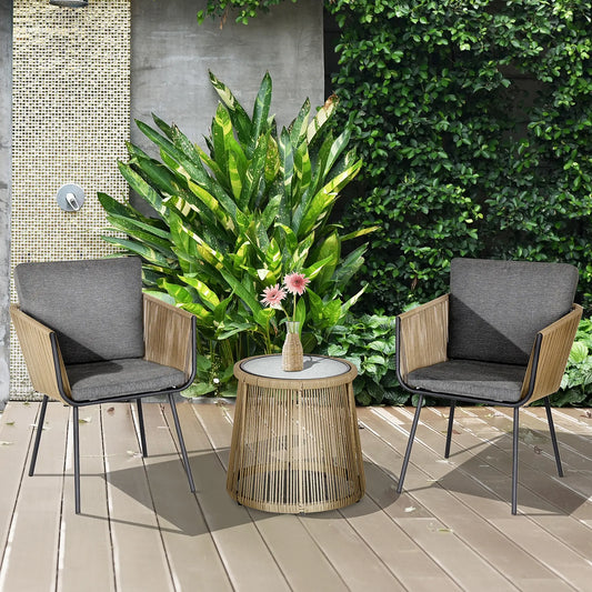 CONJUNTO DE JARDÍN RATÁN CAFÉ Y GRIS 2 SILLAS + MESA CRISTAL – MODELO SIENA image 0