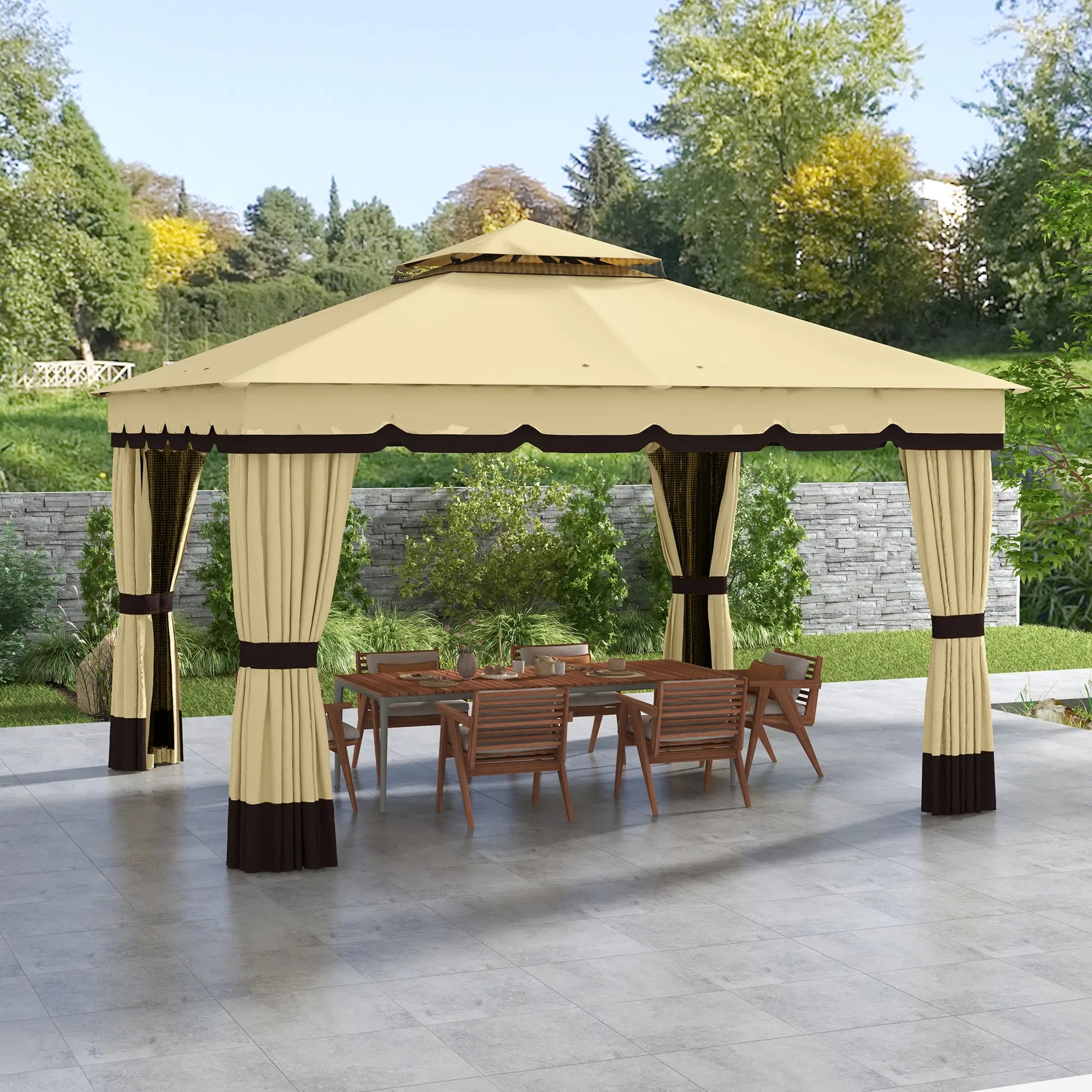 CENADOR DE JARDÍN AURORA BREEZE 3,7X3 CON CORTINAS Y MOSQUITERAS BEIGE image 0