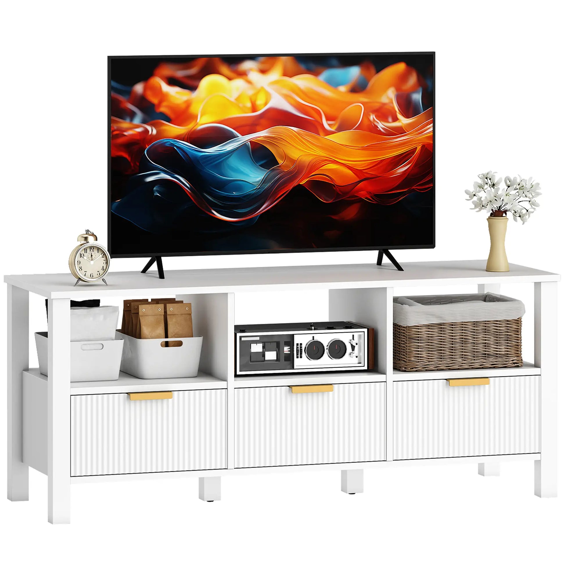 MUEBLE TV DISEÑO ESTRIADO 120 CM BLANCO & DORADO image 3