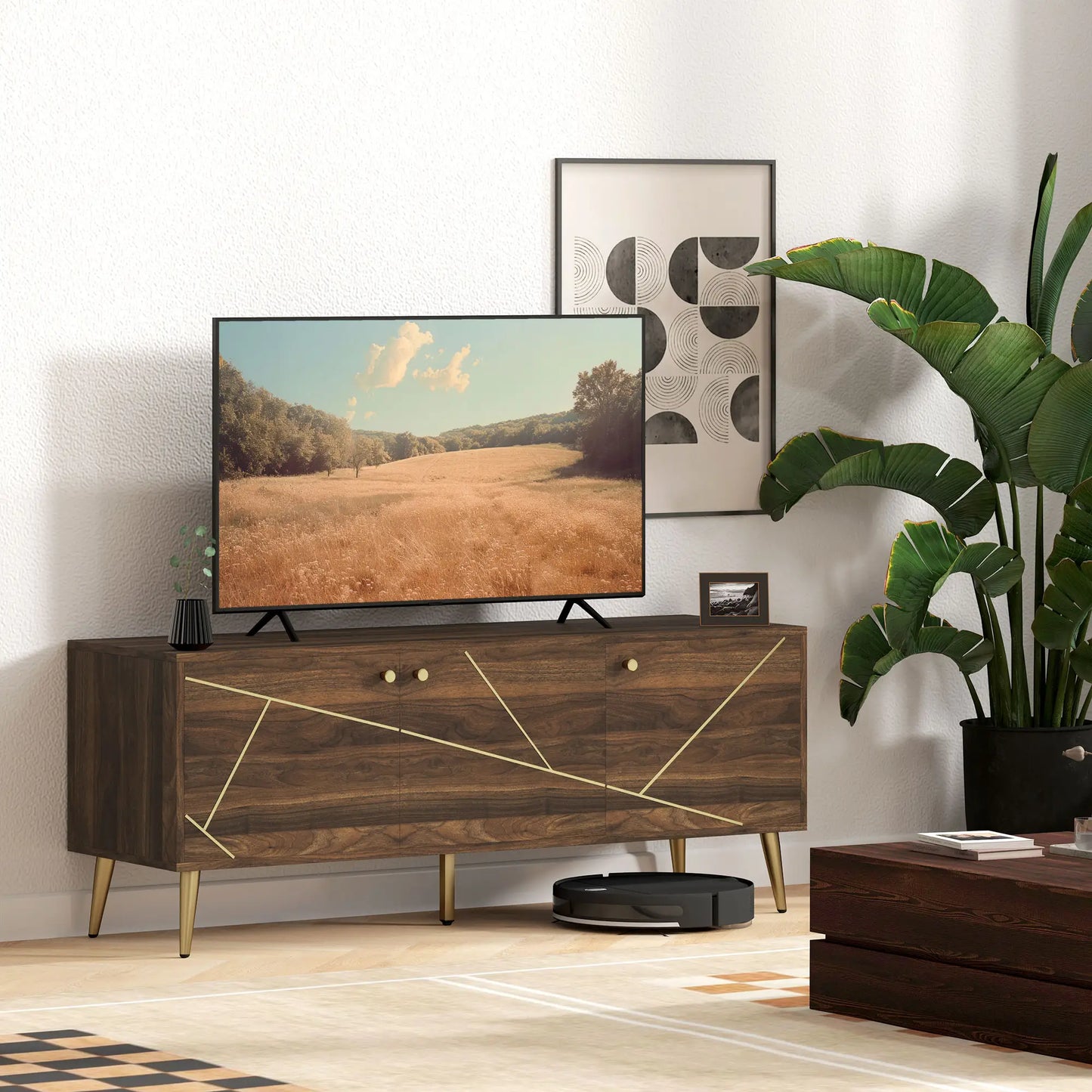Mueble TV Moderno Marrón 130 cm con Patas Doradas image 4